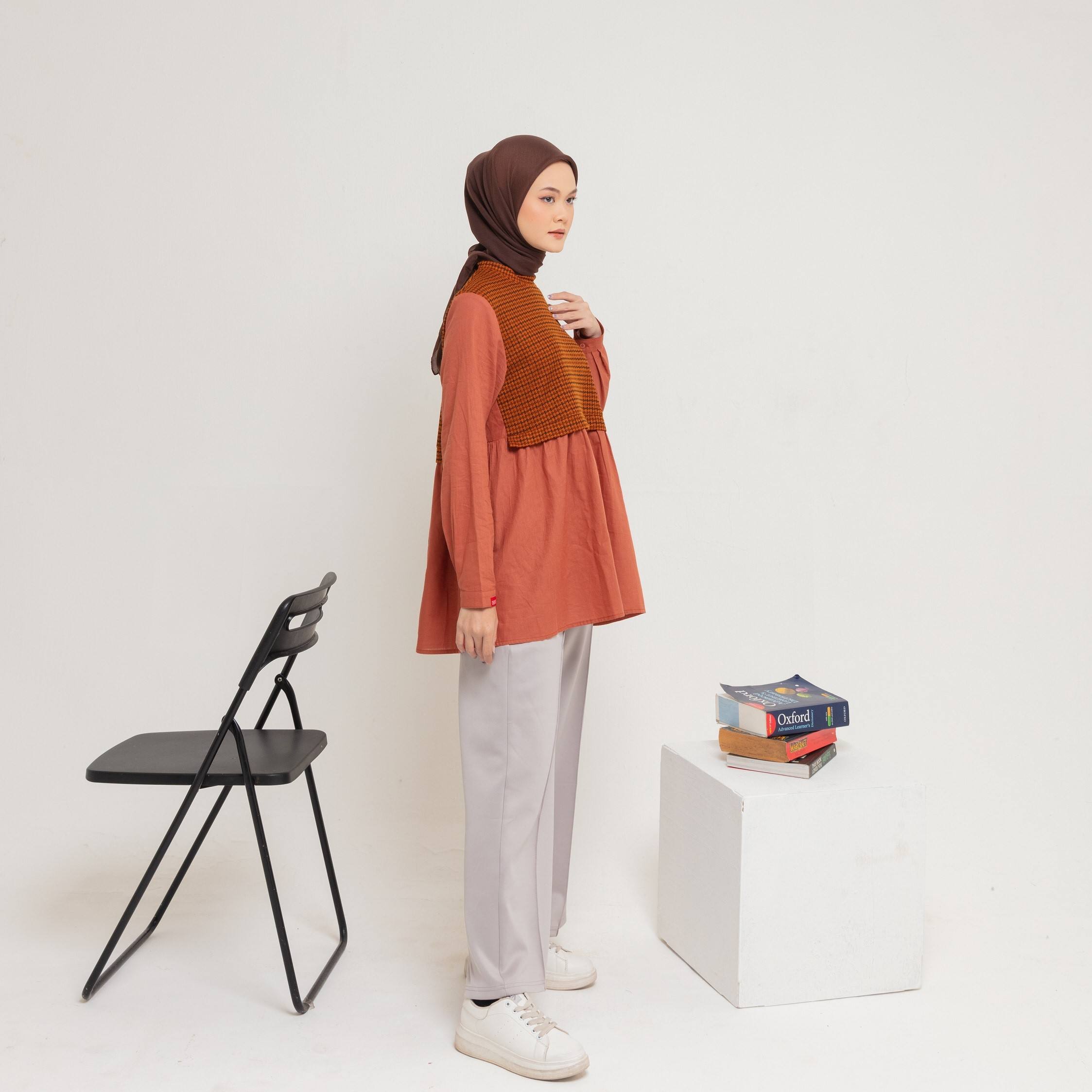 M Tunik Knit Tweed Katun - Teracotta
