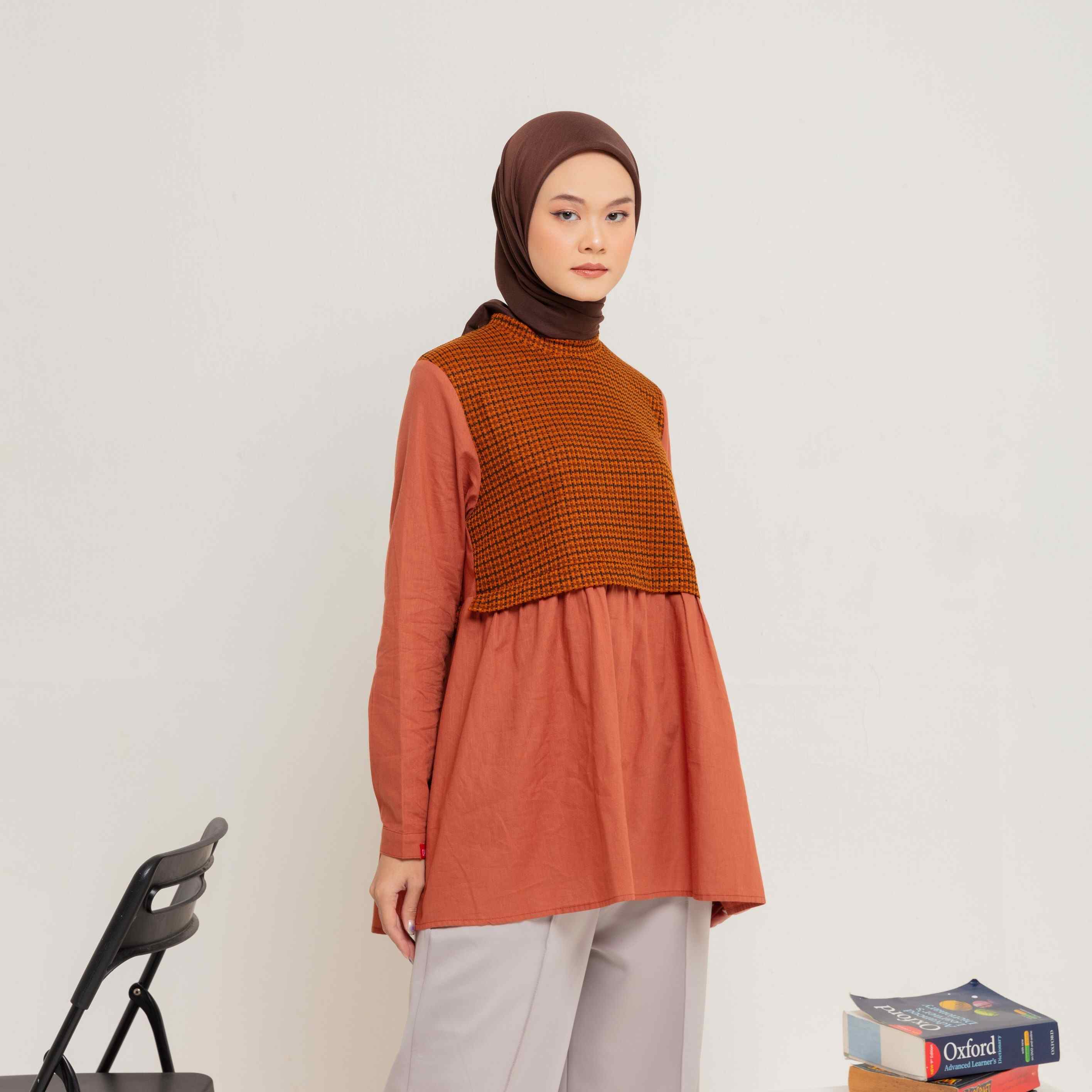 M Tunik Knit Tweed Katun - Teracotta