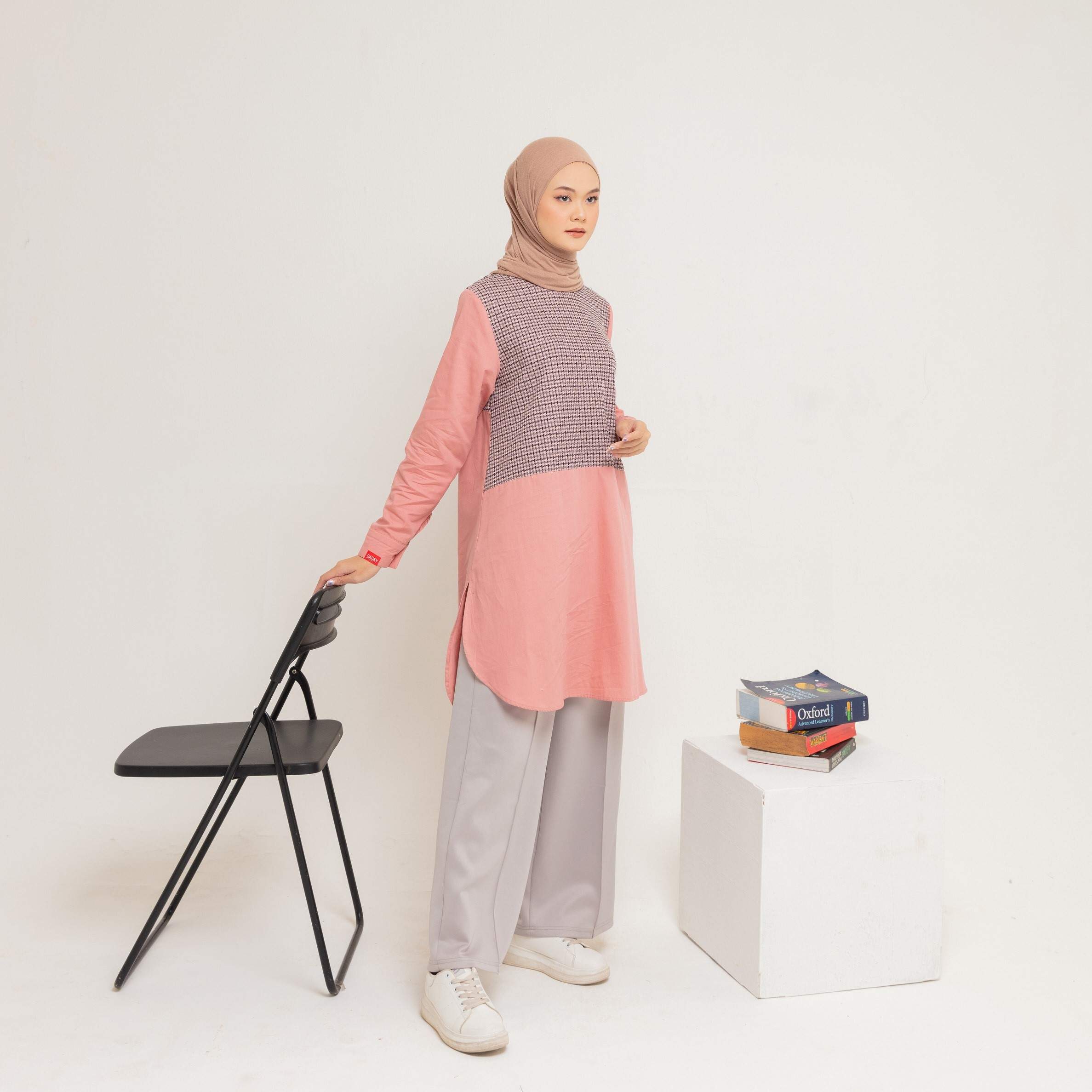 L Tunik Knit Tweed Katun - Pink
