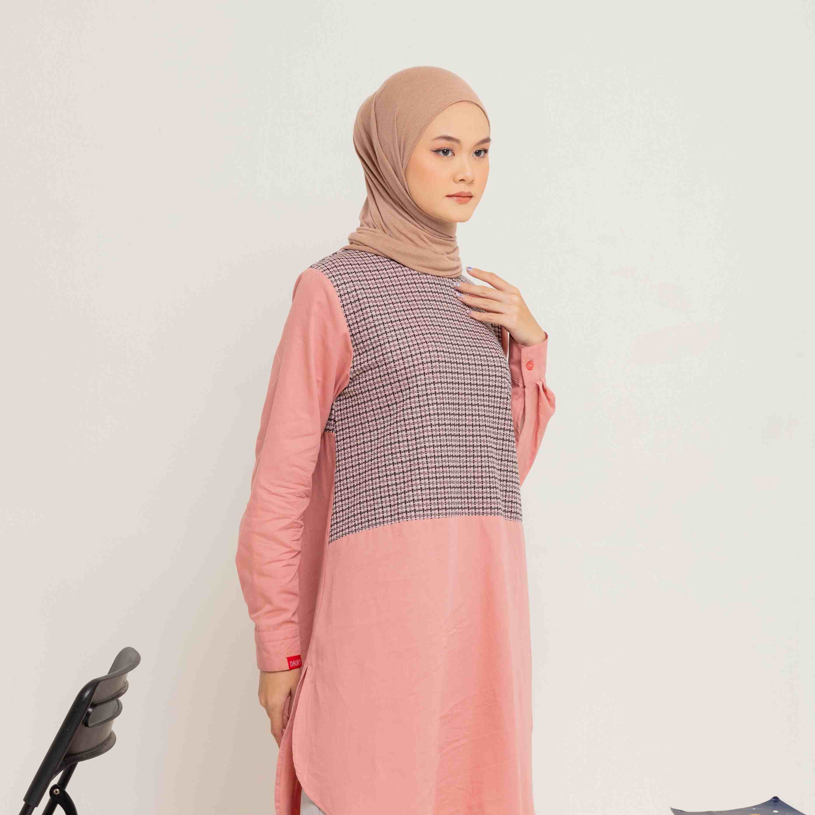 L Tunik Knit Tweed Katun - Pink