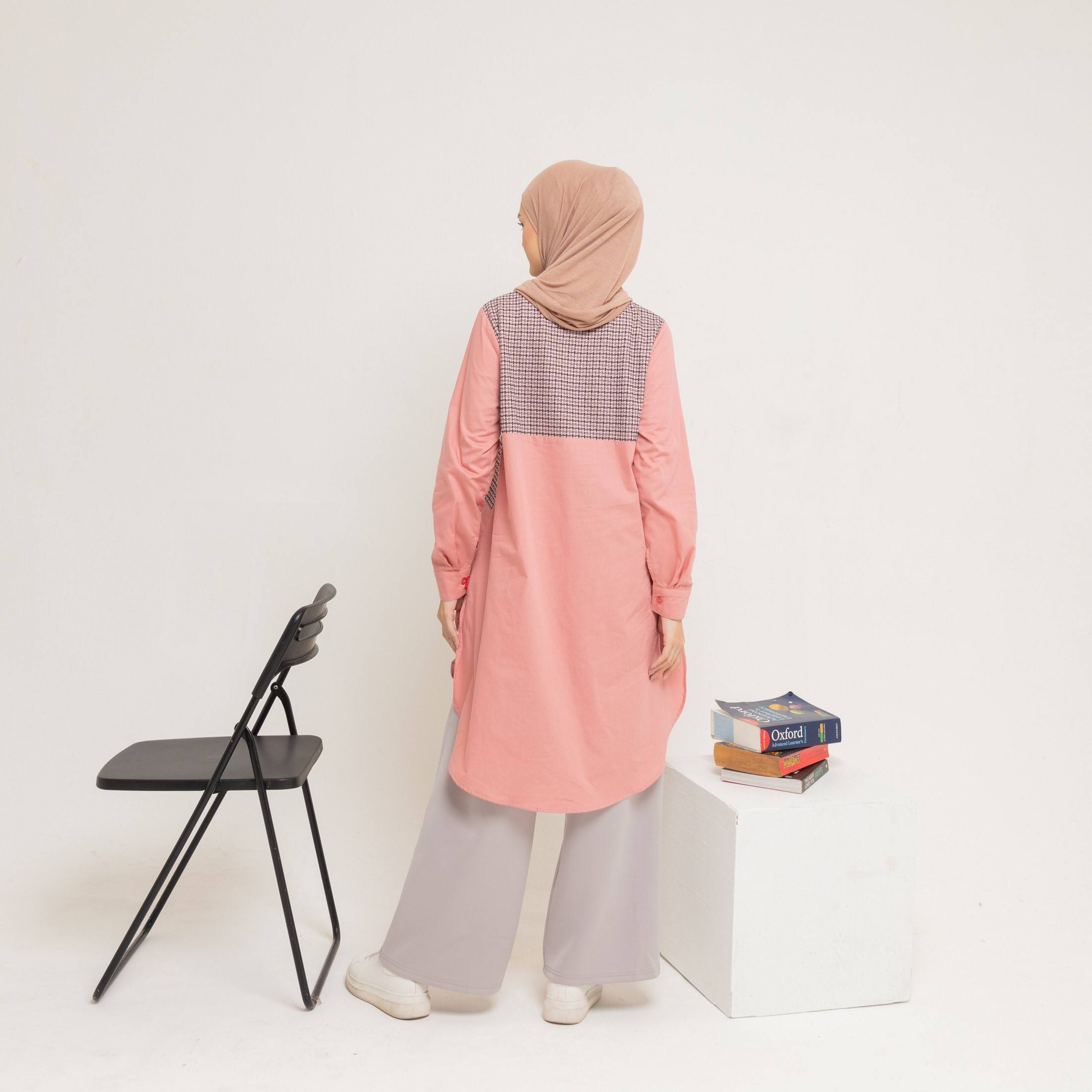 L Tunik Knit Tweed Katun - Pink