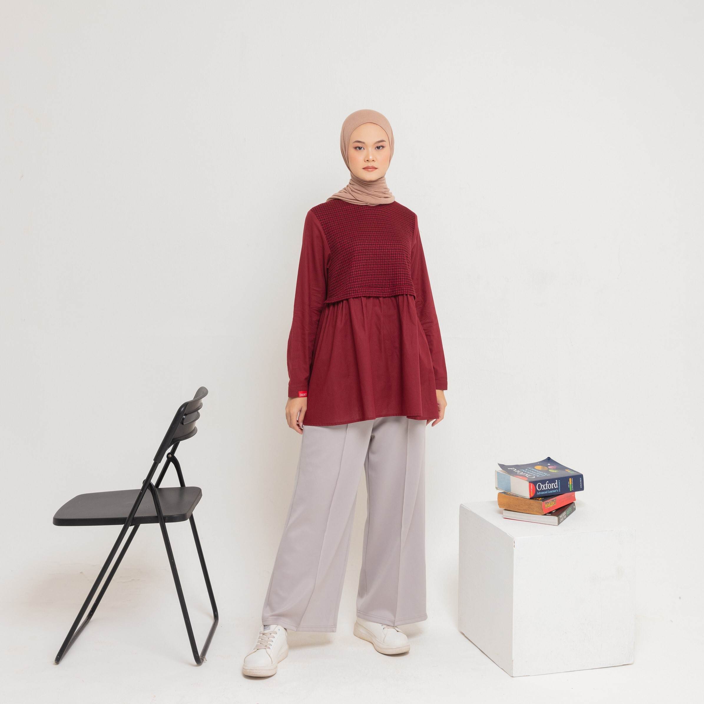 M Tunik Knit Tweed Katun - Maroon