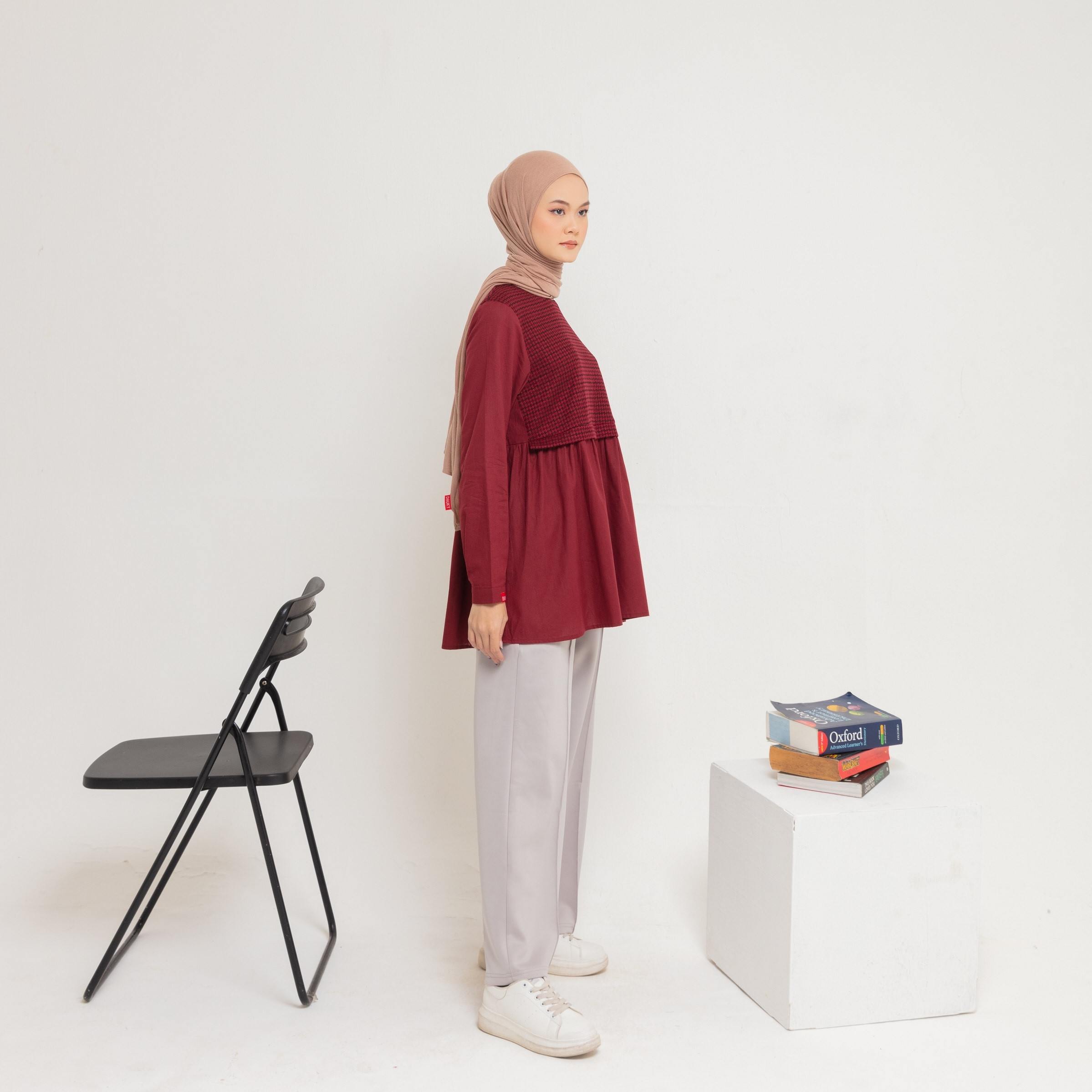 M Tunik Knit Tweed Katun - Maroon