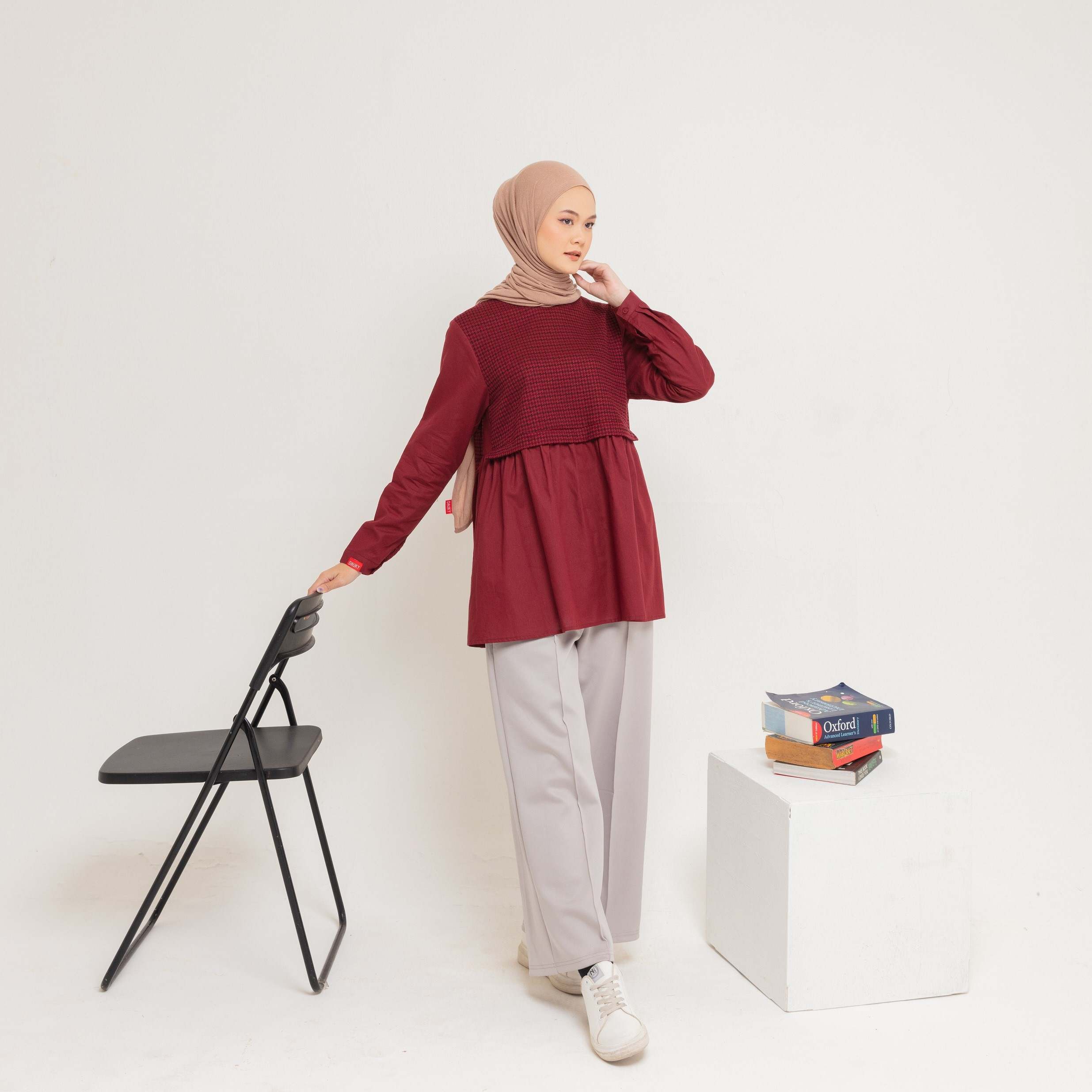 M Tunik Knit Tweed Katun - Maroon