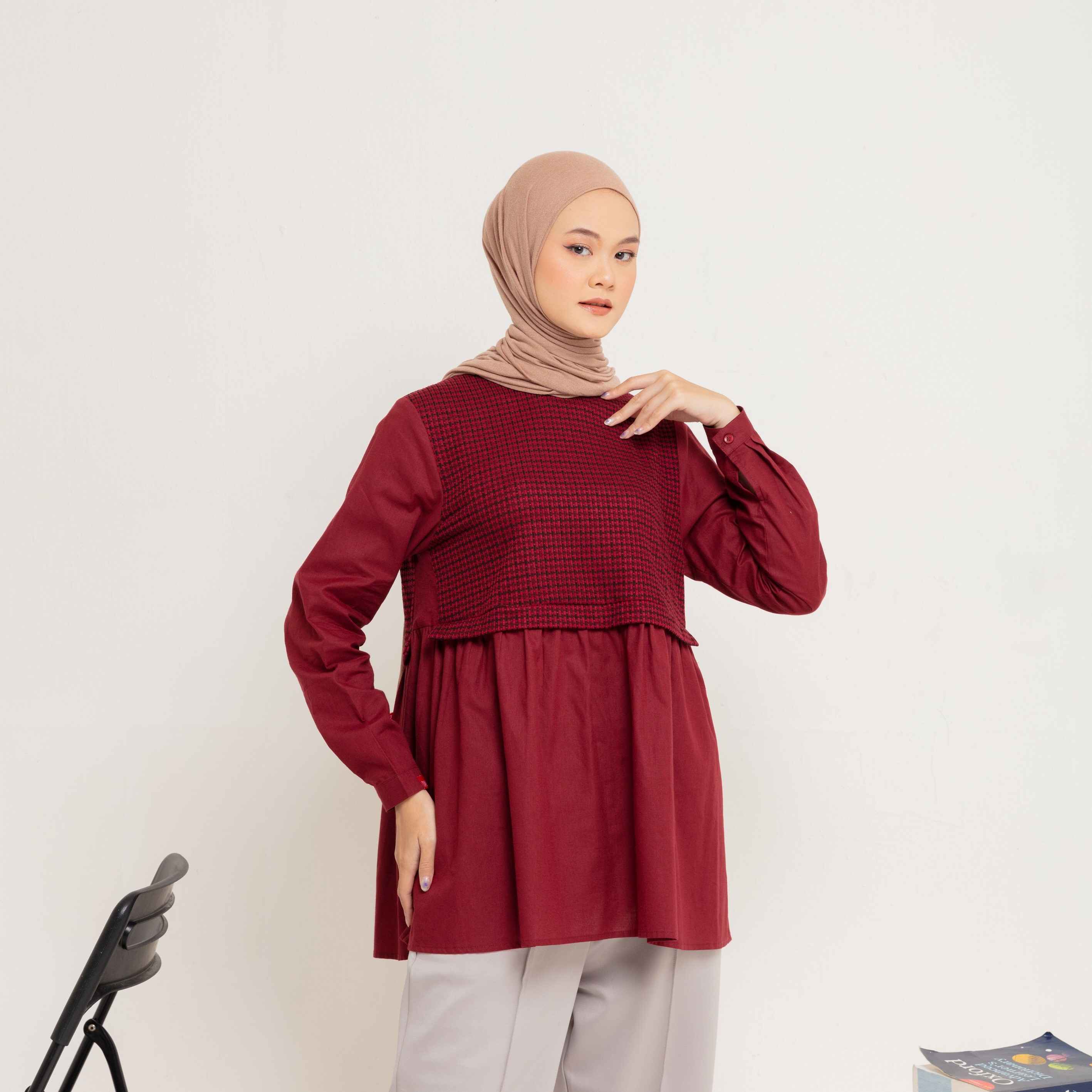 M Tunik Knit Tweed Katun - Maroon