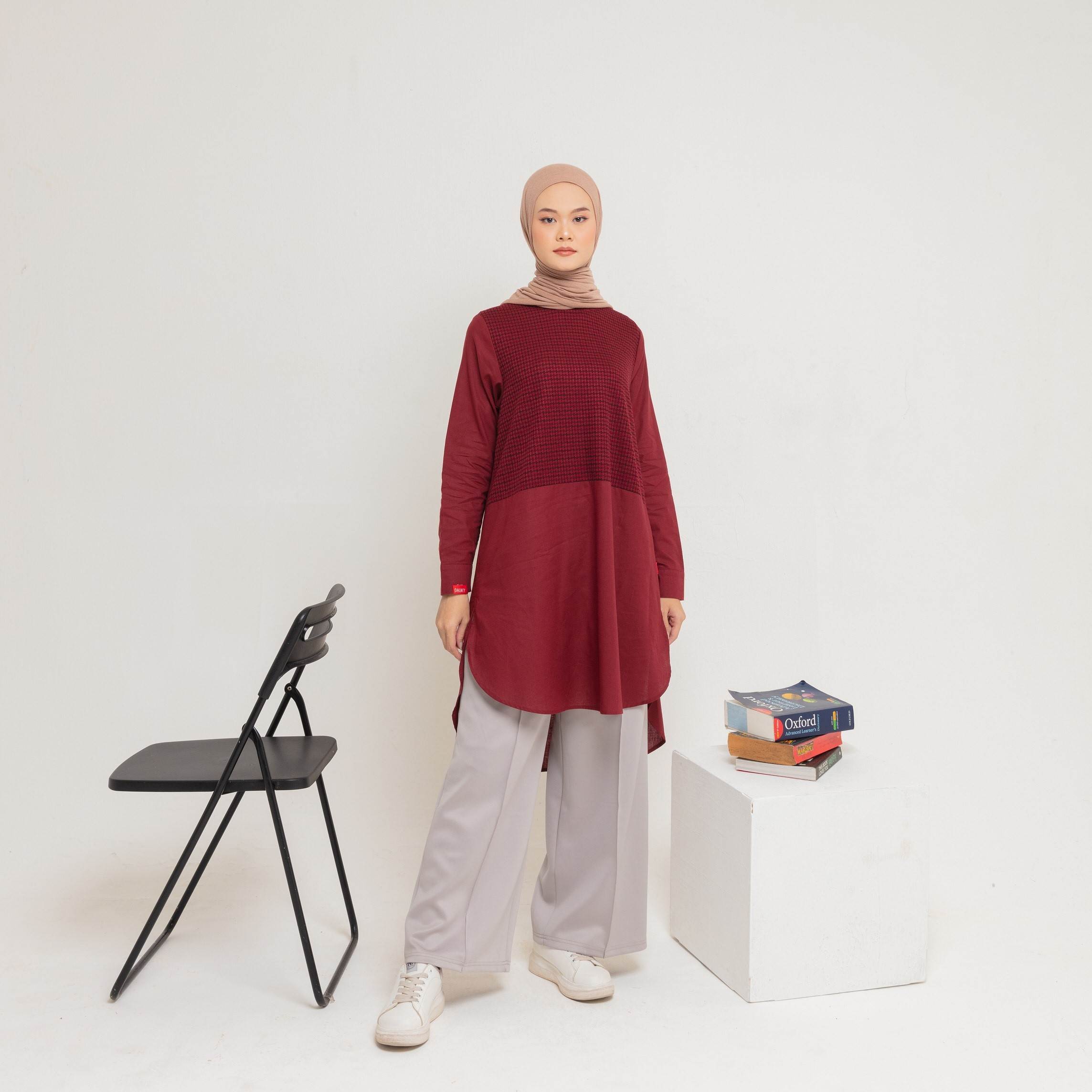 L Tunik Knit Tweed Katun - Maroon