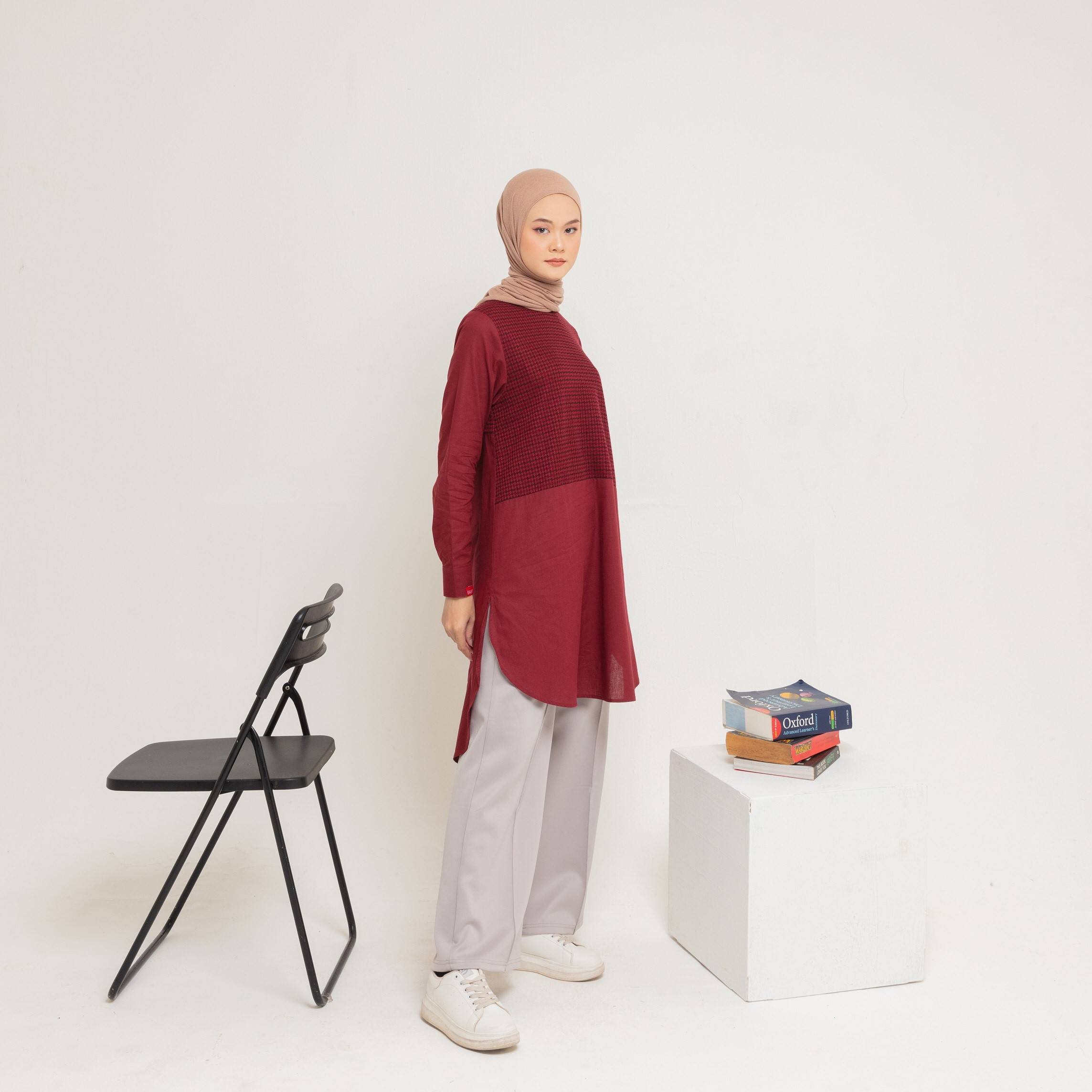 L Tunik Knit Tweed Katun - Maroon