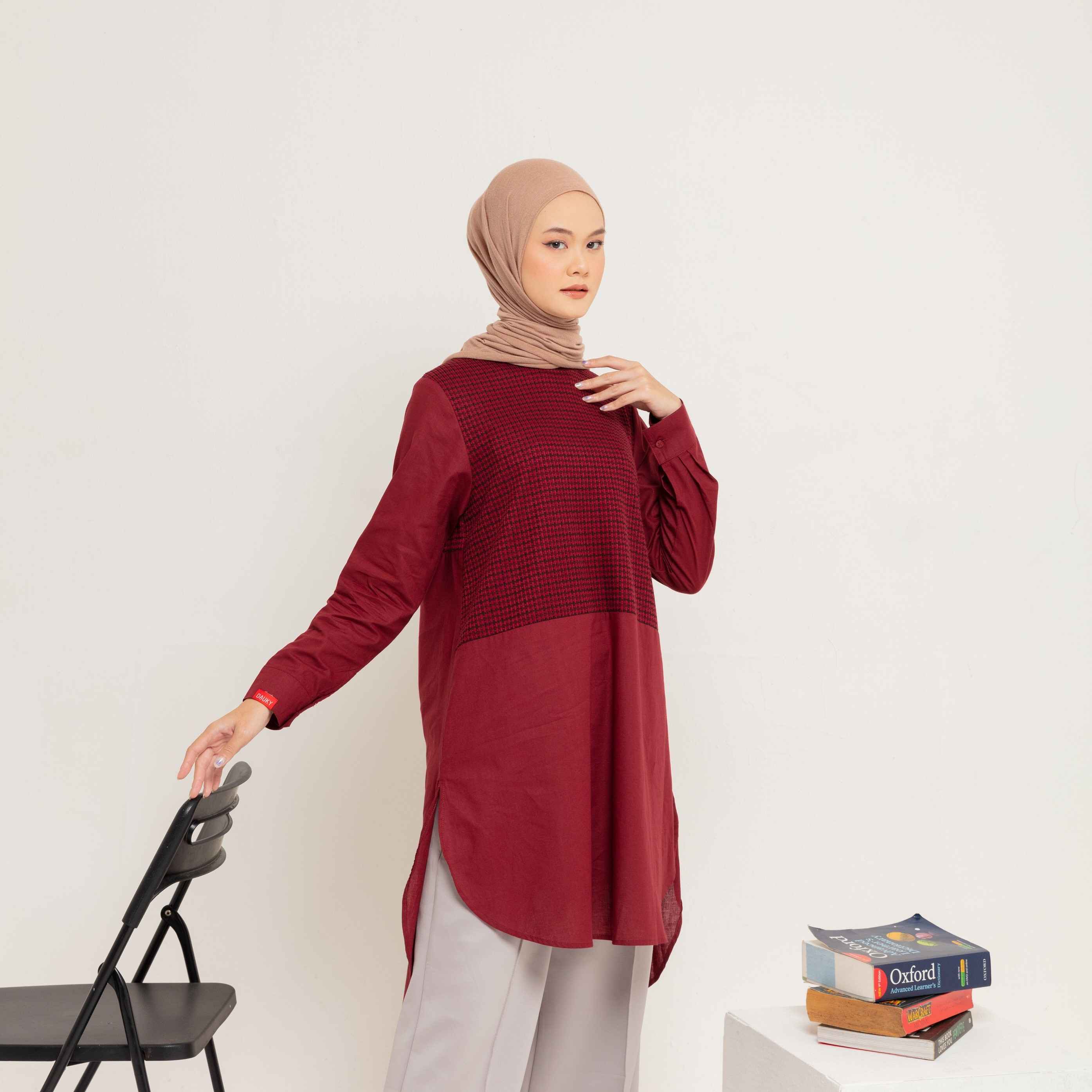 L Tunik Knit Tweed Katun - Maroon
