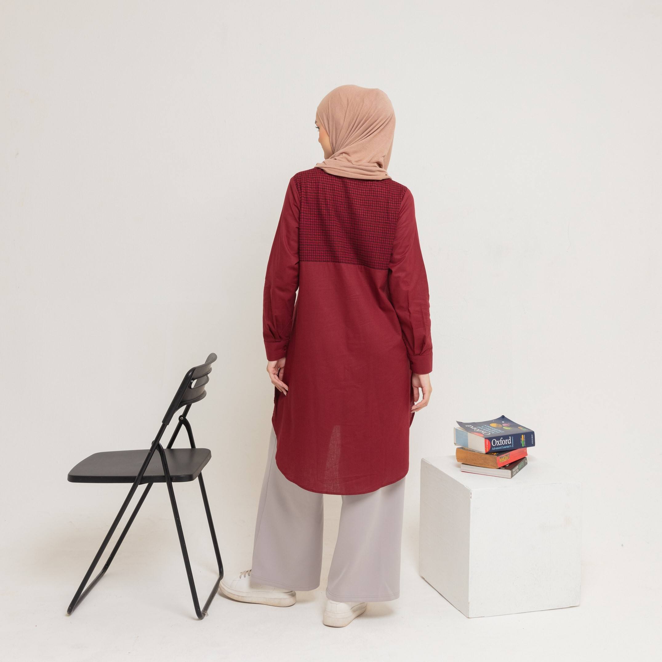 L Tunik Knit Tweed Katun - Maroon