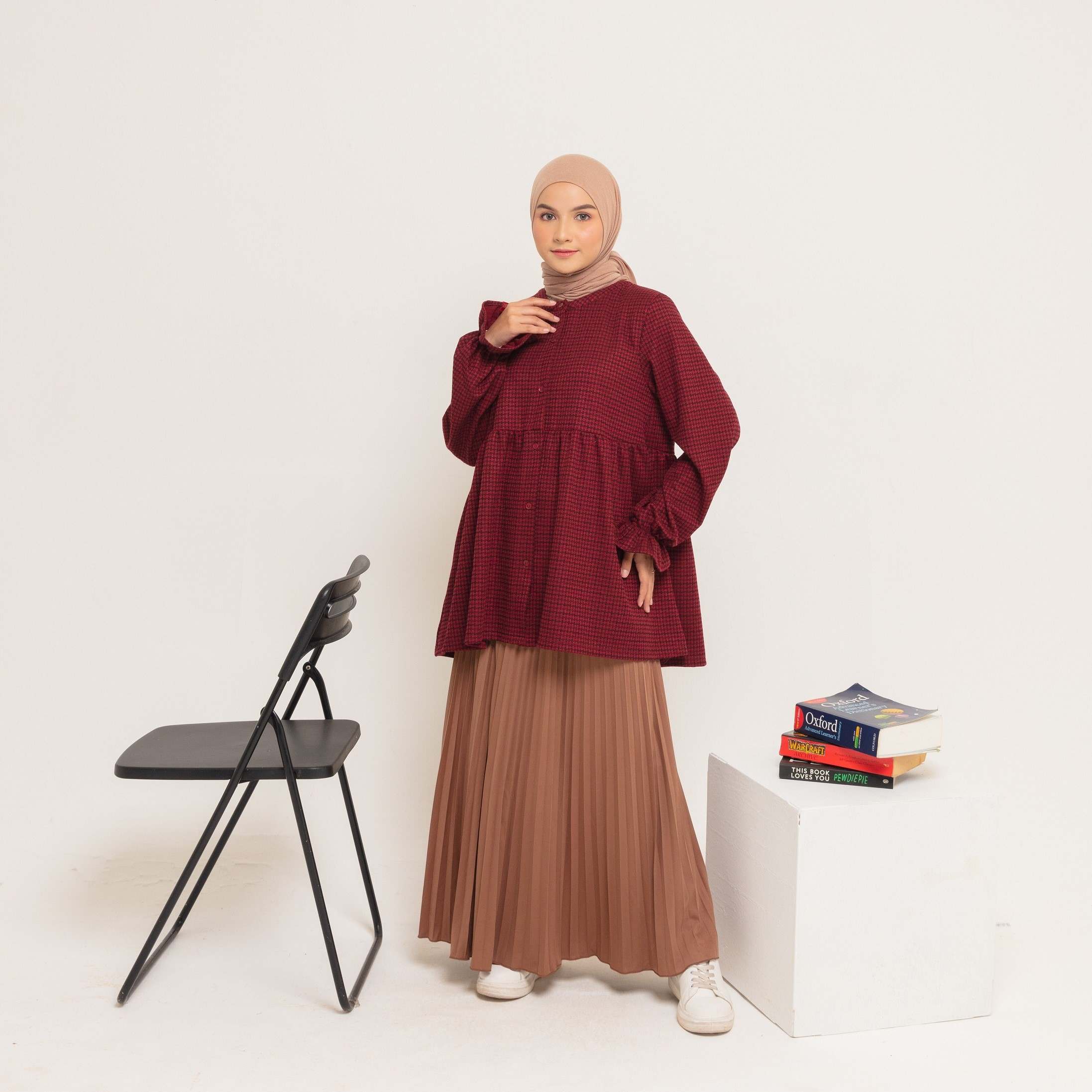 M Tunik Knit Tweed Ruffles - Maroon