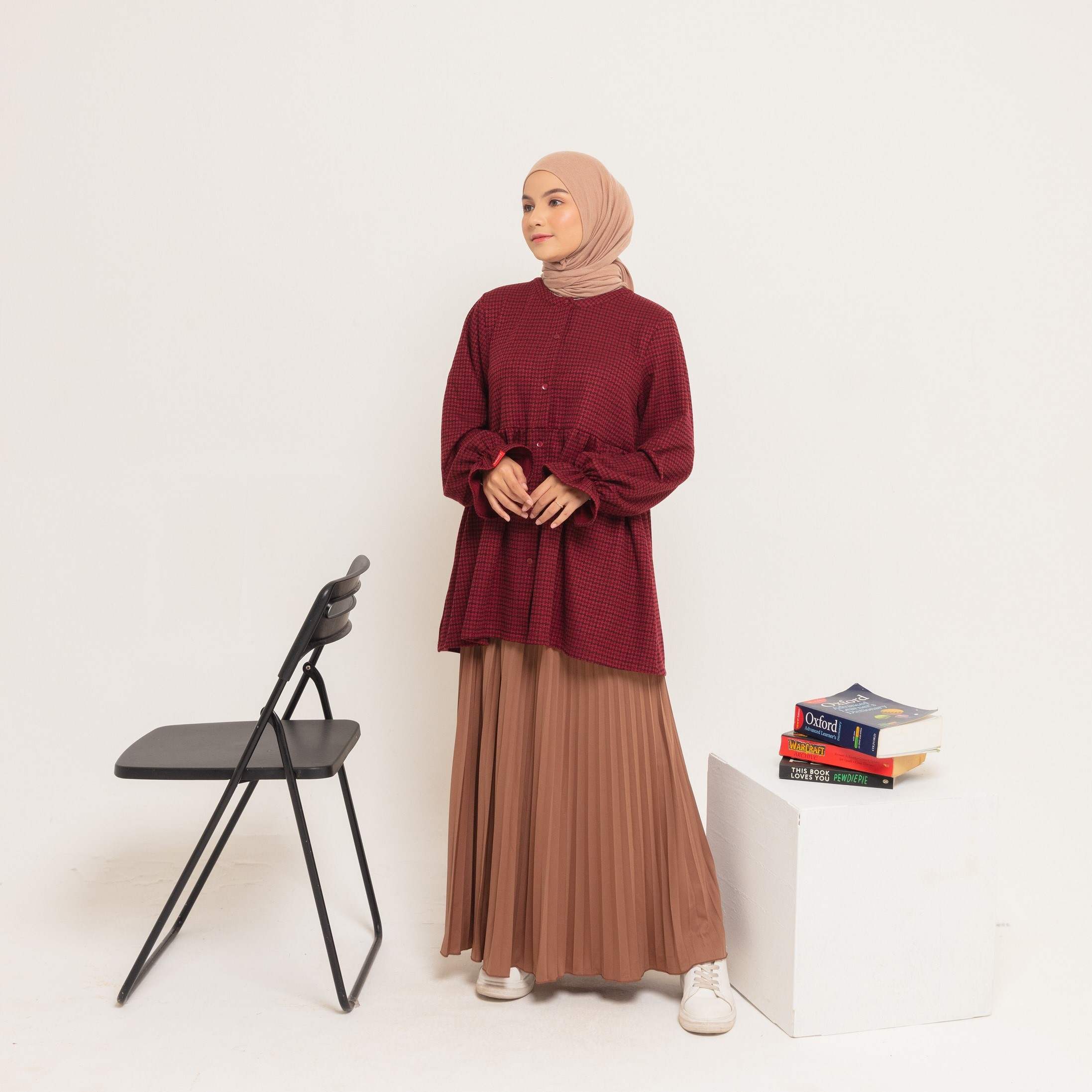 M Tunik Knit Tweed Ruffles - Maroon
