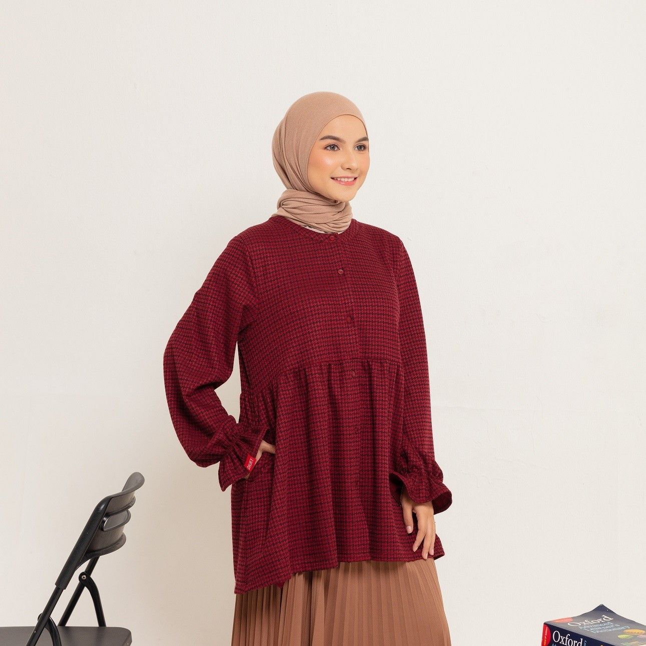 M Tunik Knit Tweed Ruffles - Maroon