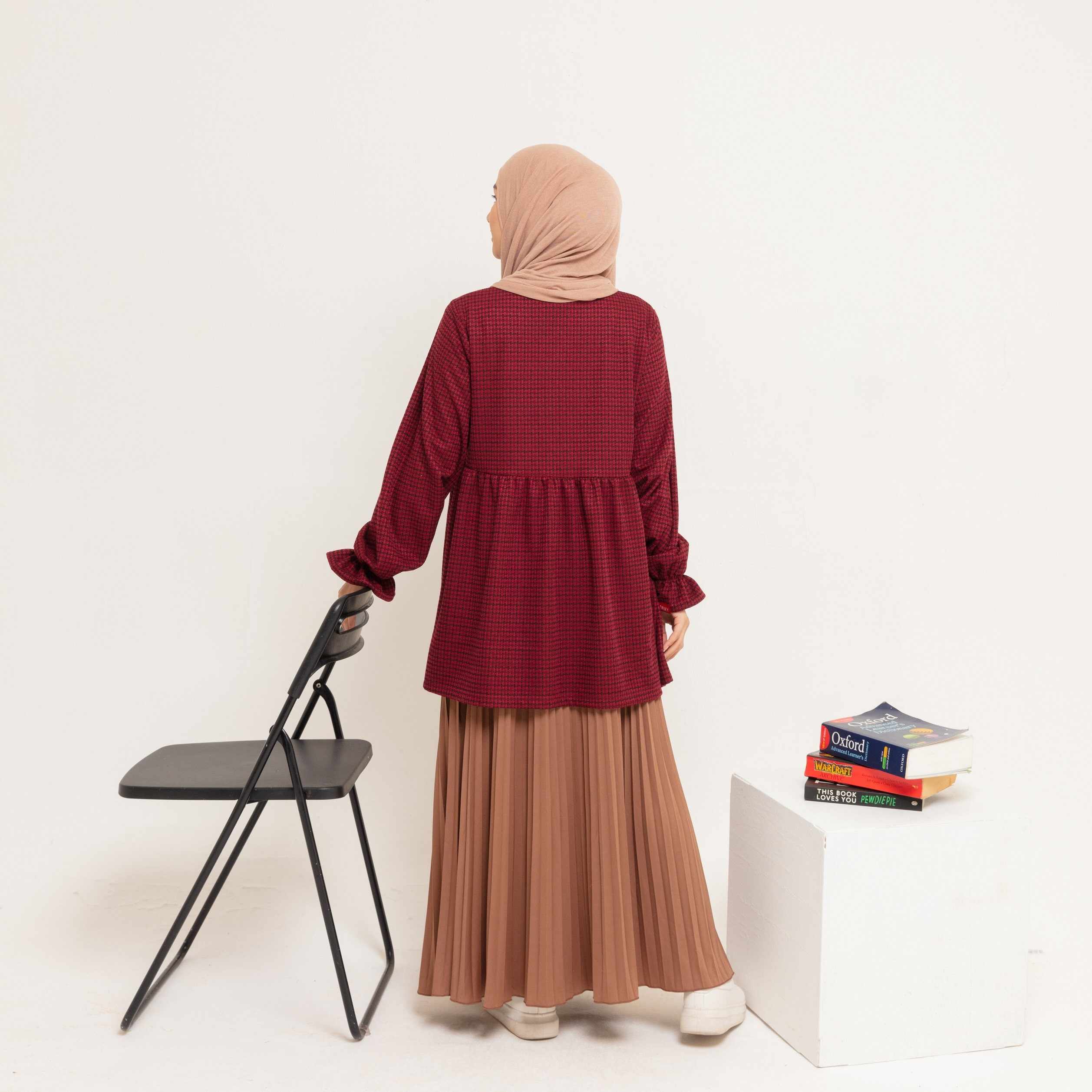 M Tunik Knit Tweed Ruffles - Maroon