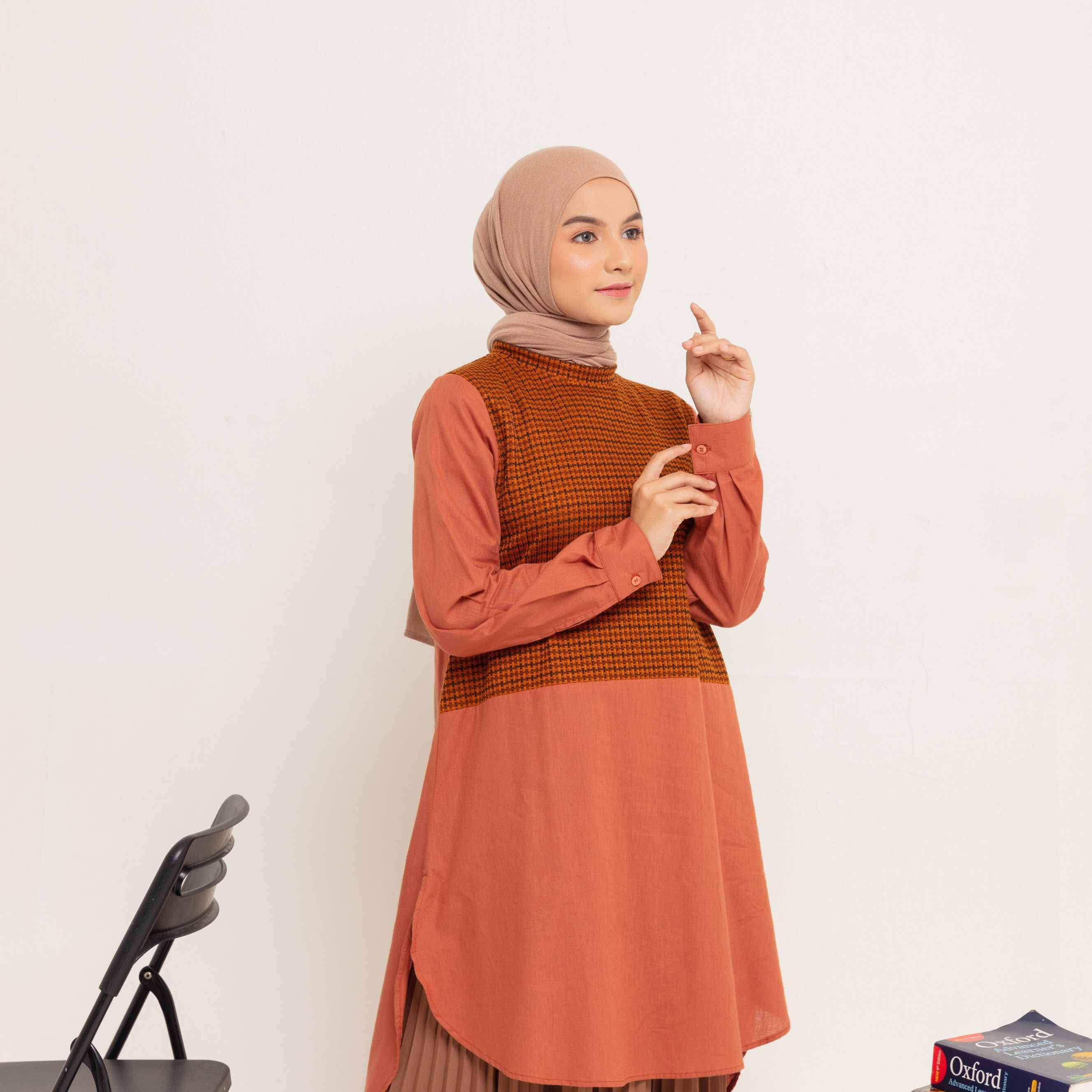 L Tunik Knit Tweed Katun - Teracotta