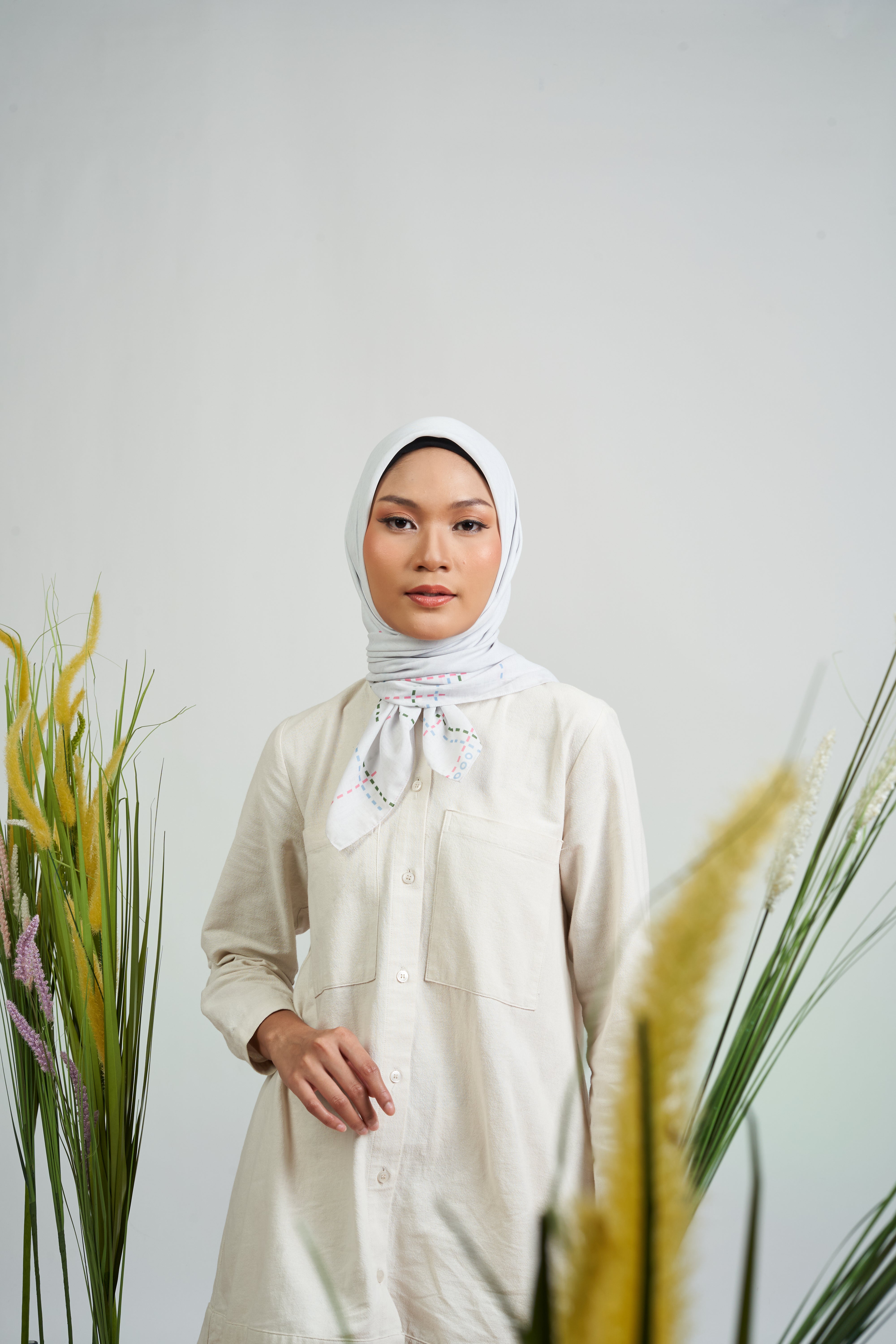 MELBOURNE LINED STITCHES SCARF - IVORY