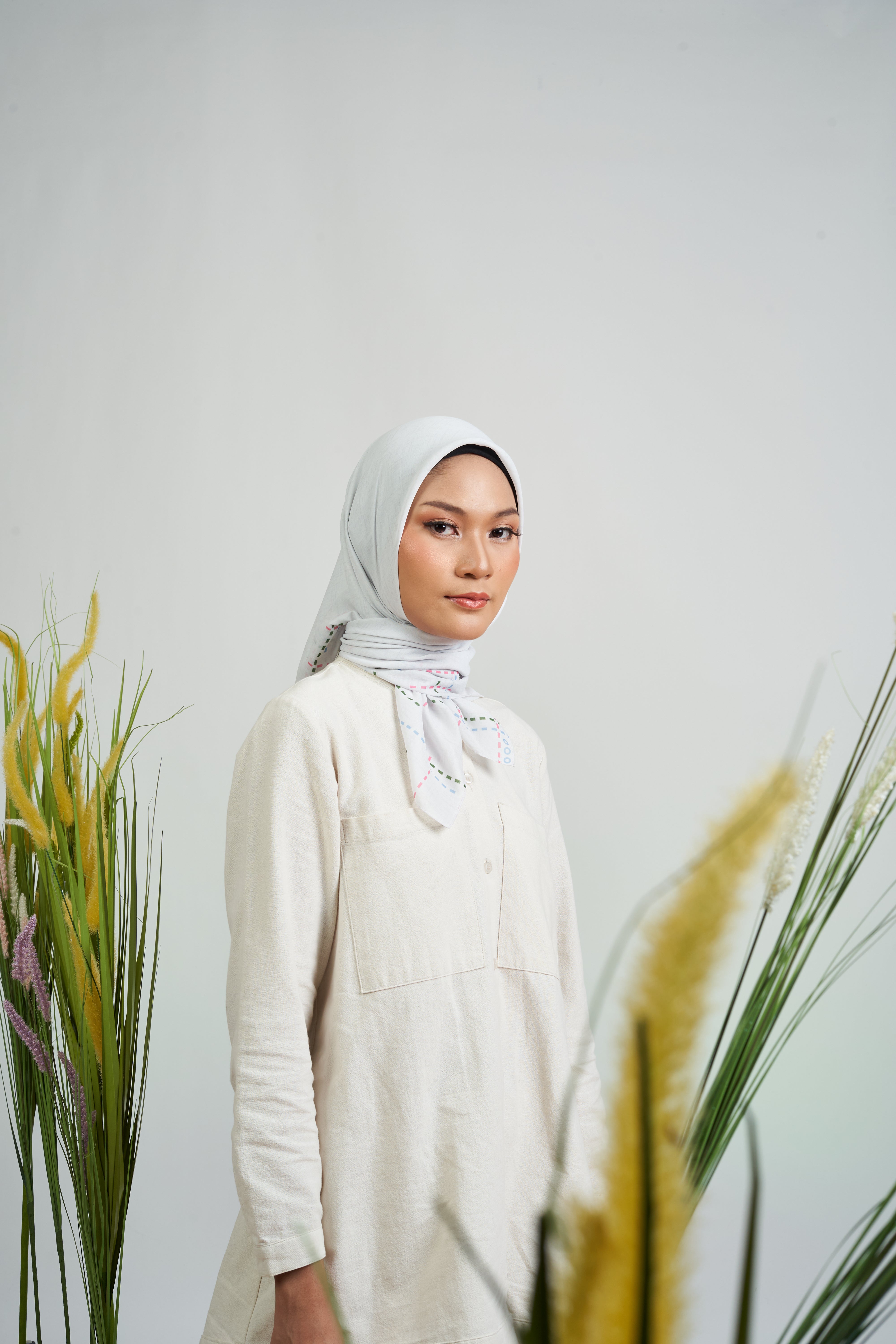 MELBOURNE LINED STITCHES SCARF - IVORY