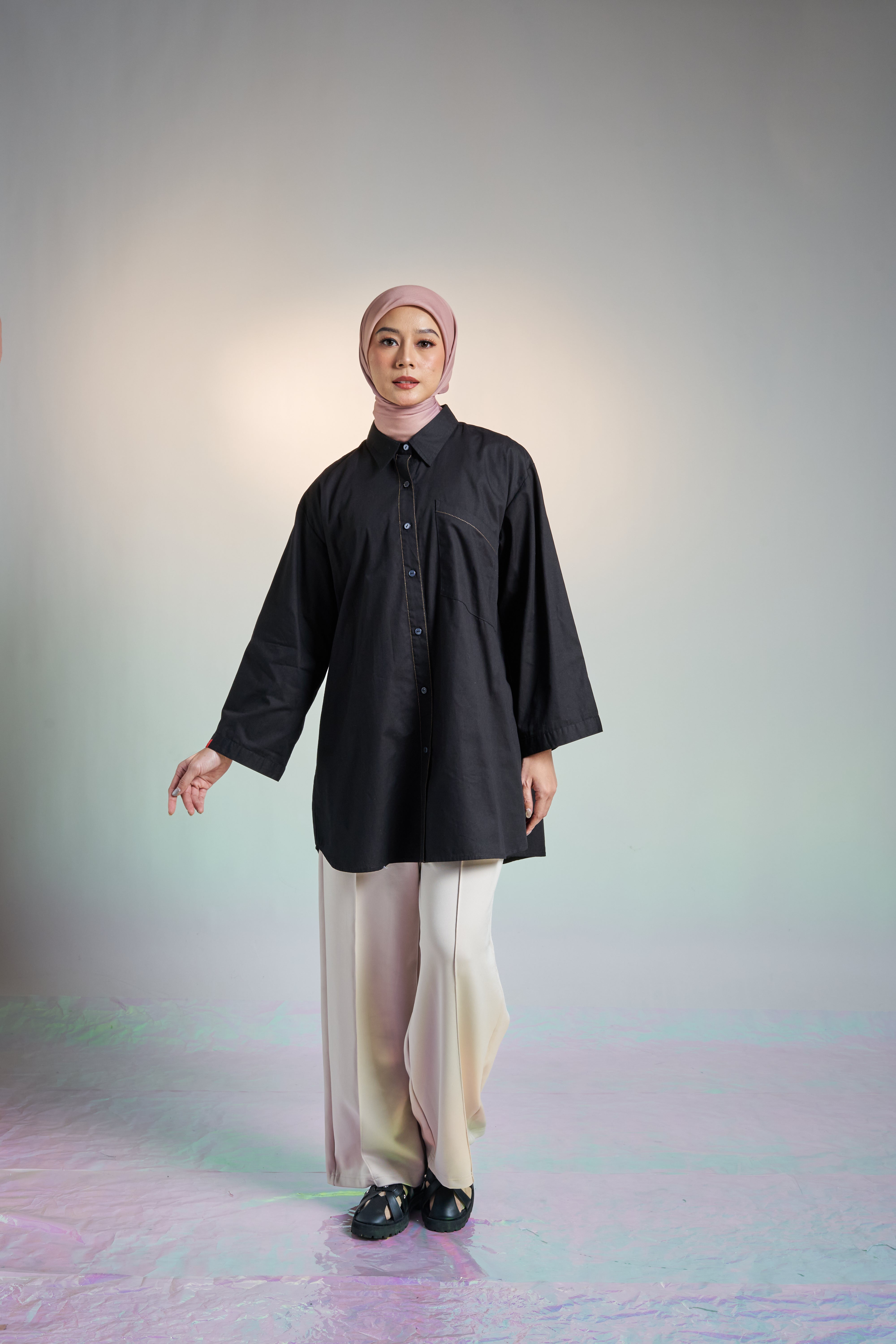 M TUNIC WIDE AIRY COTTON - BLACK