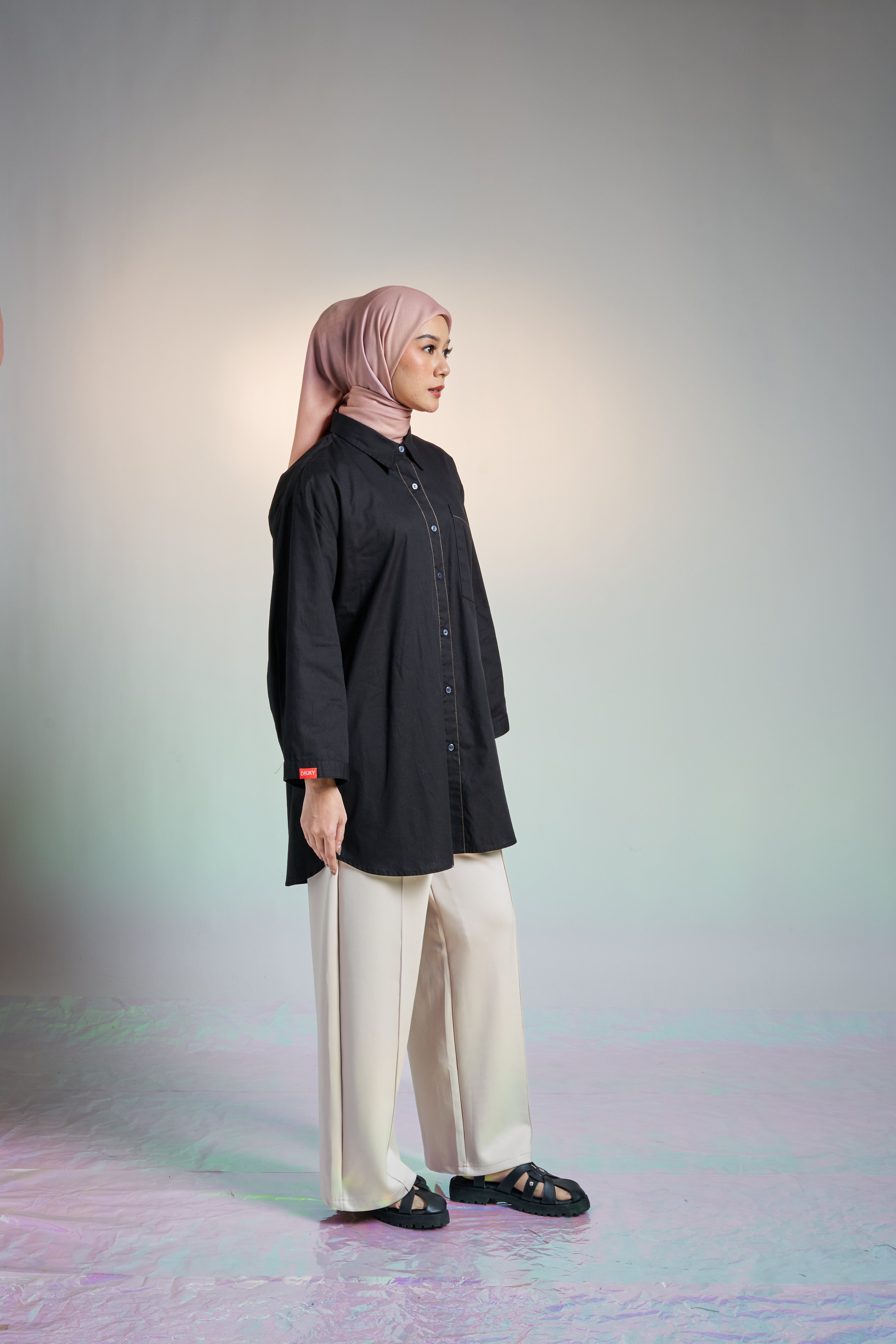 M TUNIC WIDE AIRY COTTON - BLACK