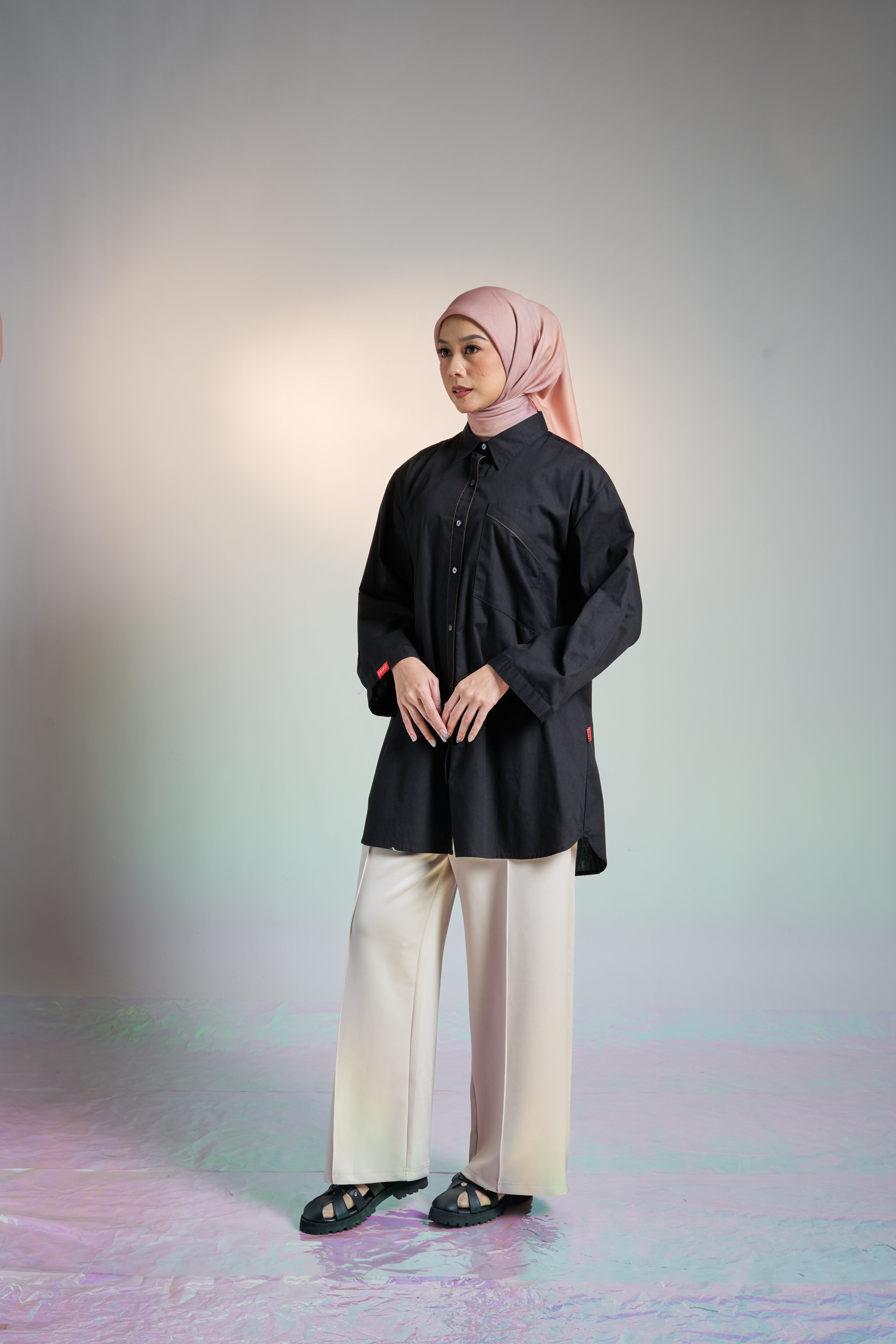 M TUNIC WIDE AIRY COTTON - BLACK