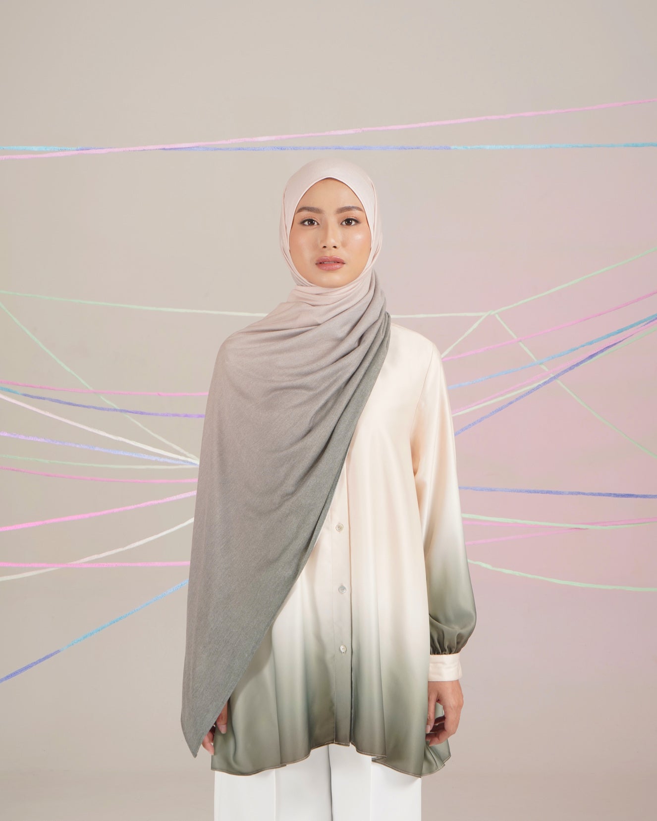 OMBRE PASHMINA A - ARMY BEIGE