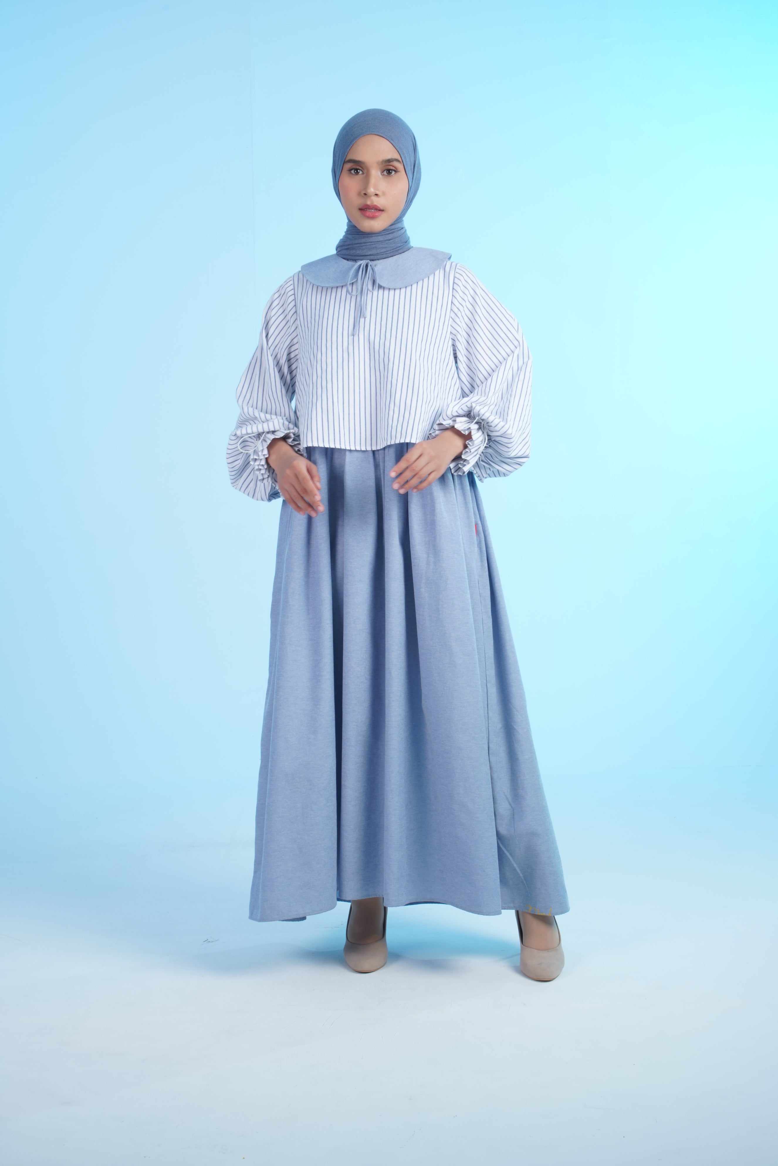 L DRESS DENIM STRIPE