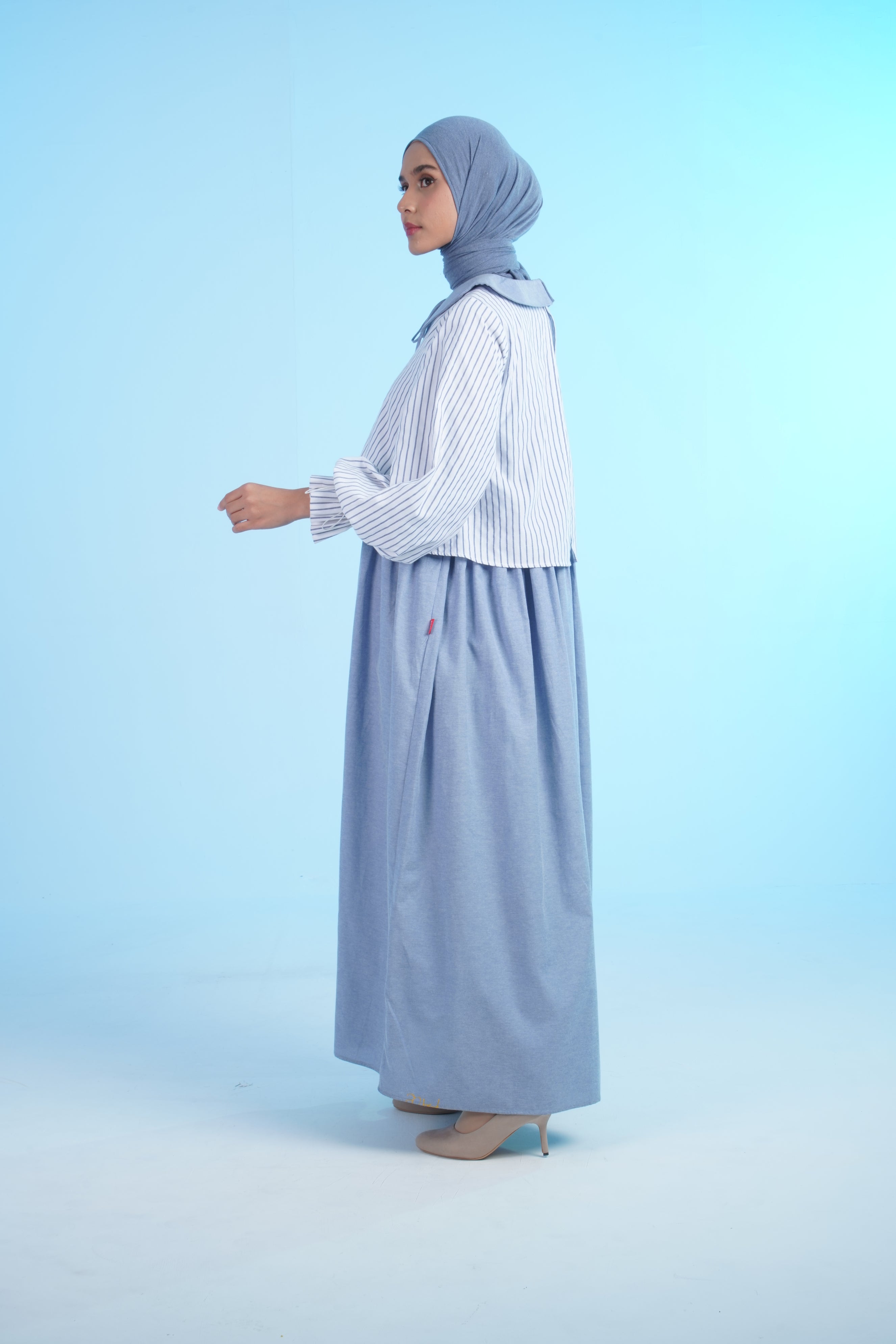 L DRESS DENIM STRIPE