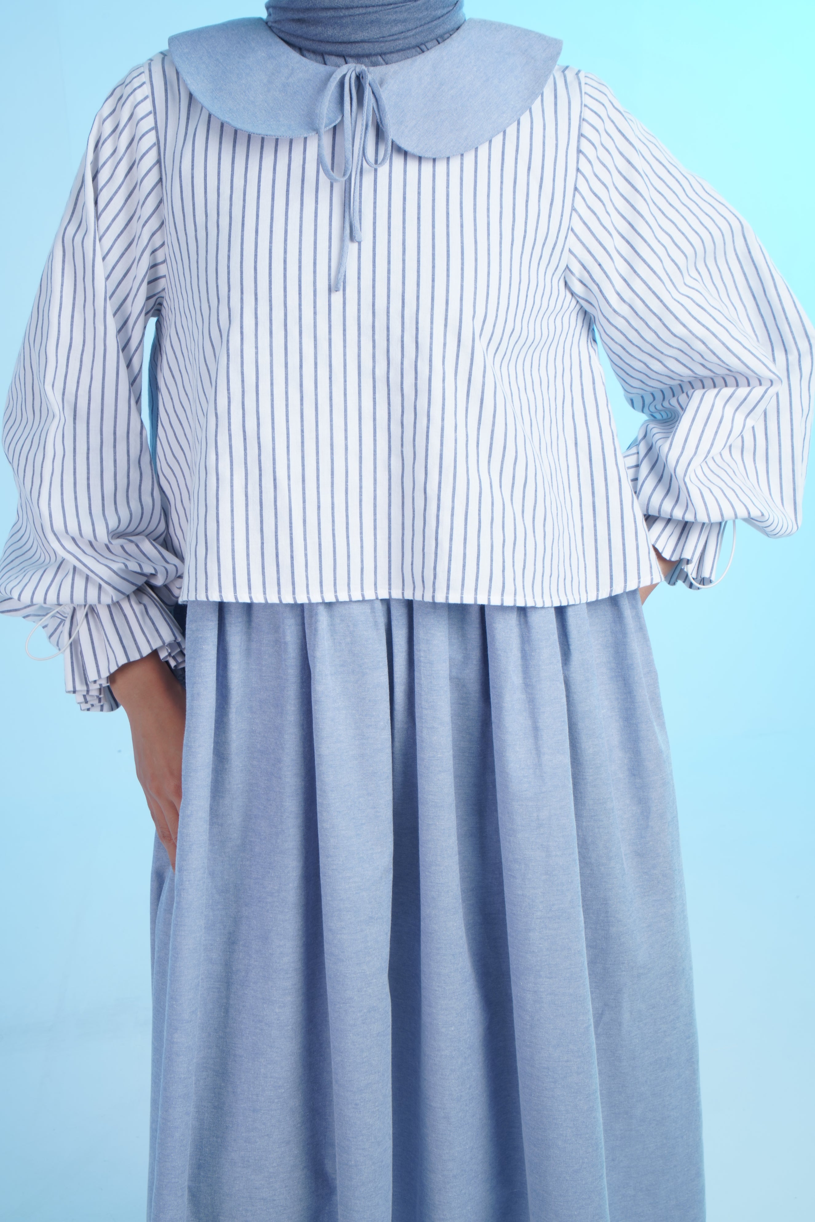 L DRESS DENIM STRIPE