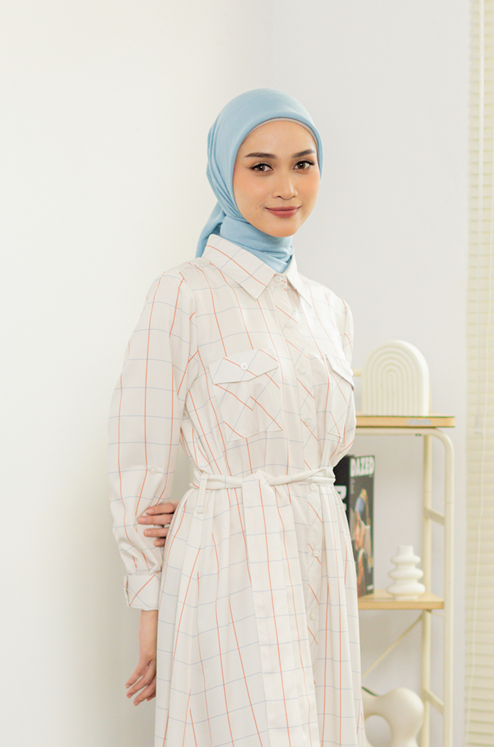 L Dress Plaid Rayon - Ivory
