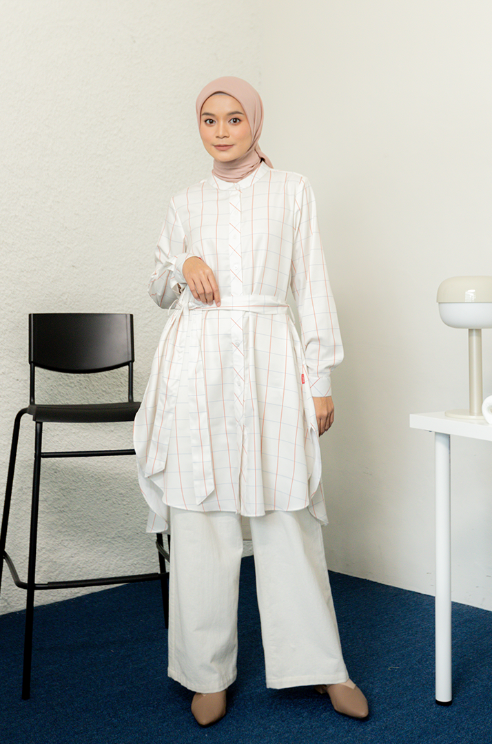 L Tunic Plaid Rayon - Ivory