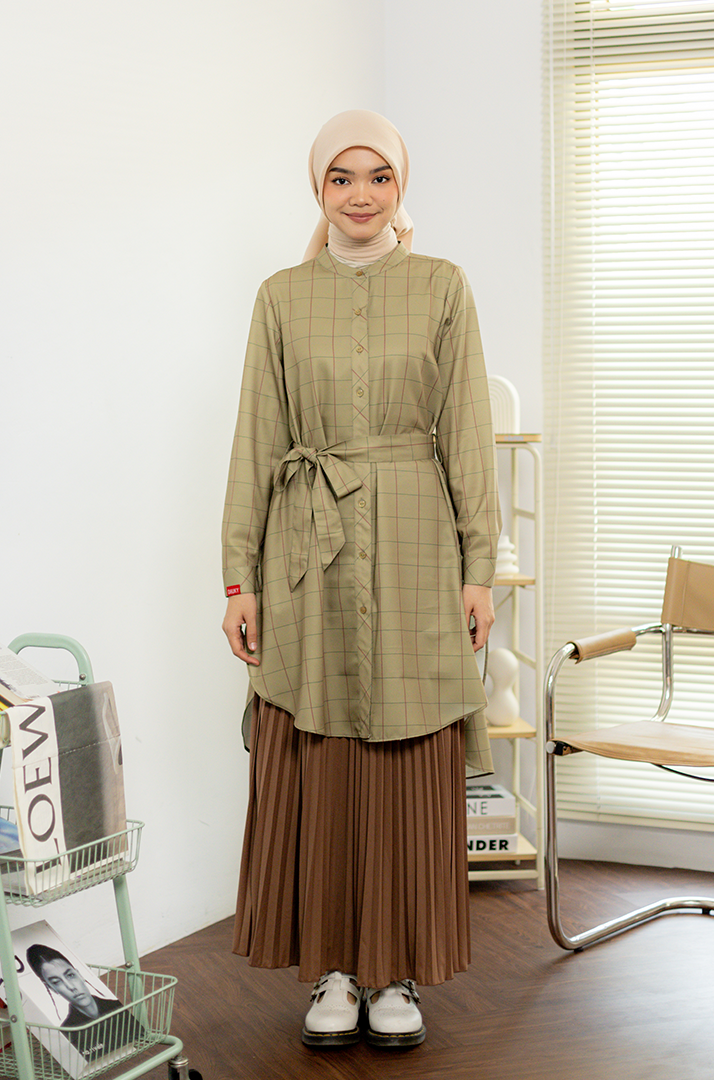 L Tunic Plaid Rayon - Olive