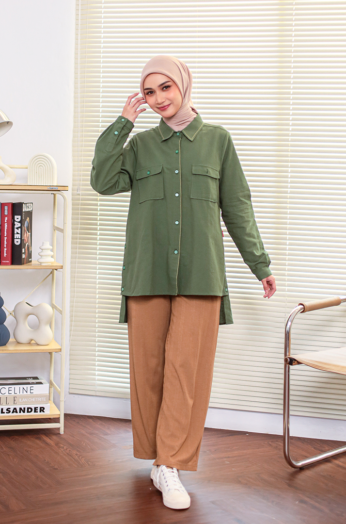 M Tunic Linen Contrast - Army