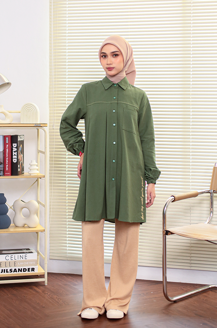 M Tunic Pleated Linen Contrast - Army