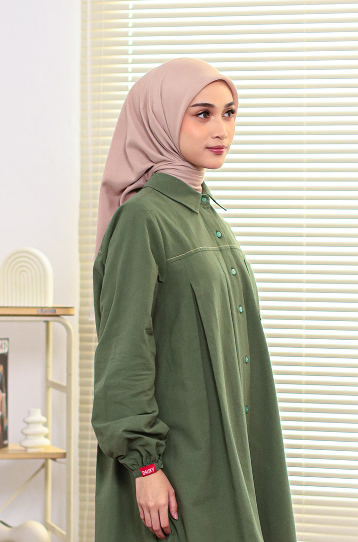 M Tunic Pleated Linen Contrast - Army