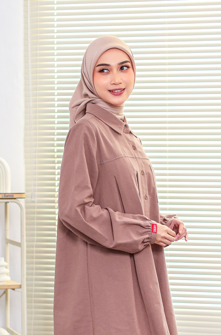 M Tunic Pleated Linen Contrast - Mocca