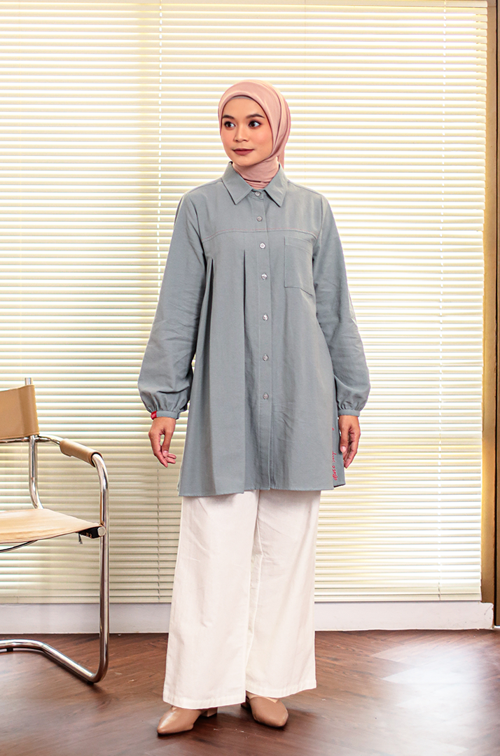 M Tunic Pleated Linen Contrast - Silvergrey