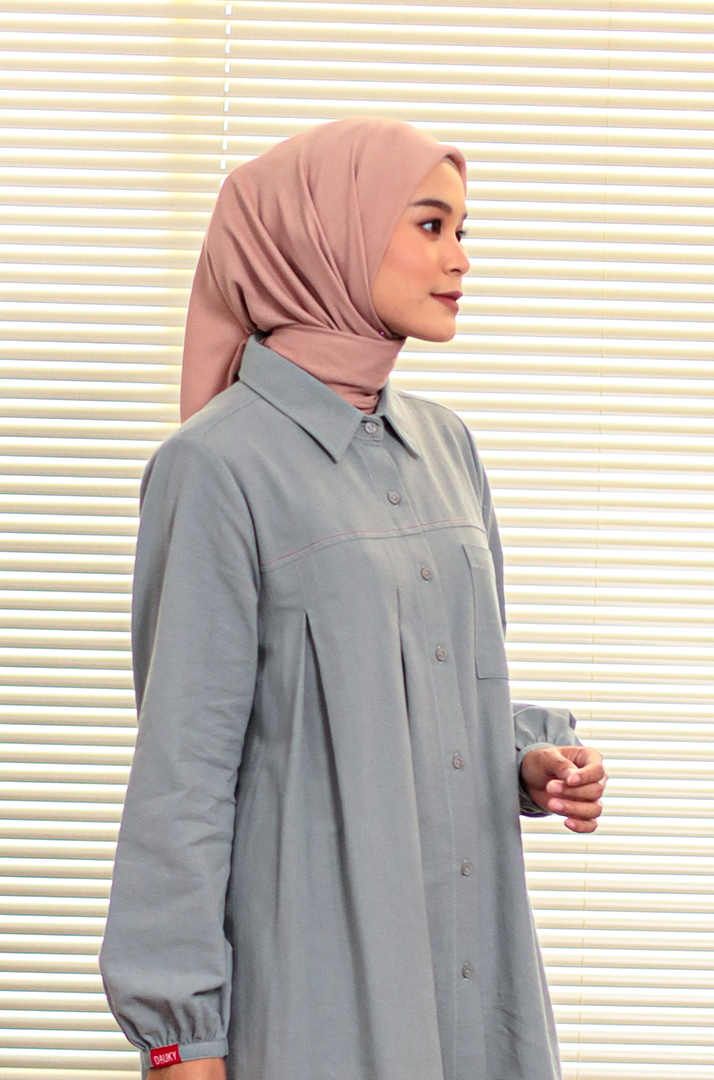 M Tunic Pleated Linen Contrast - Silvergrey