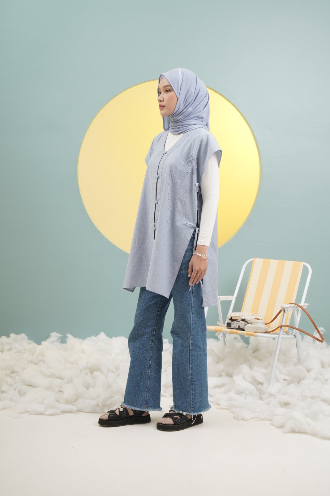 VEST LONG EMBRO DENIM