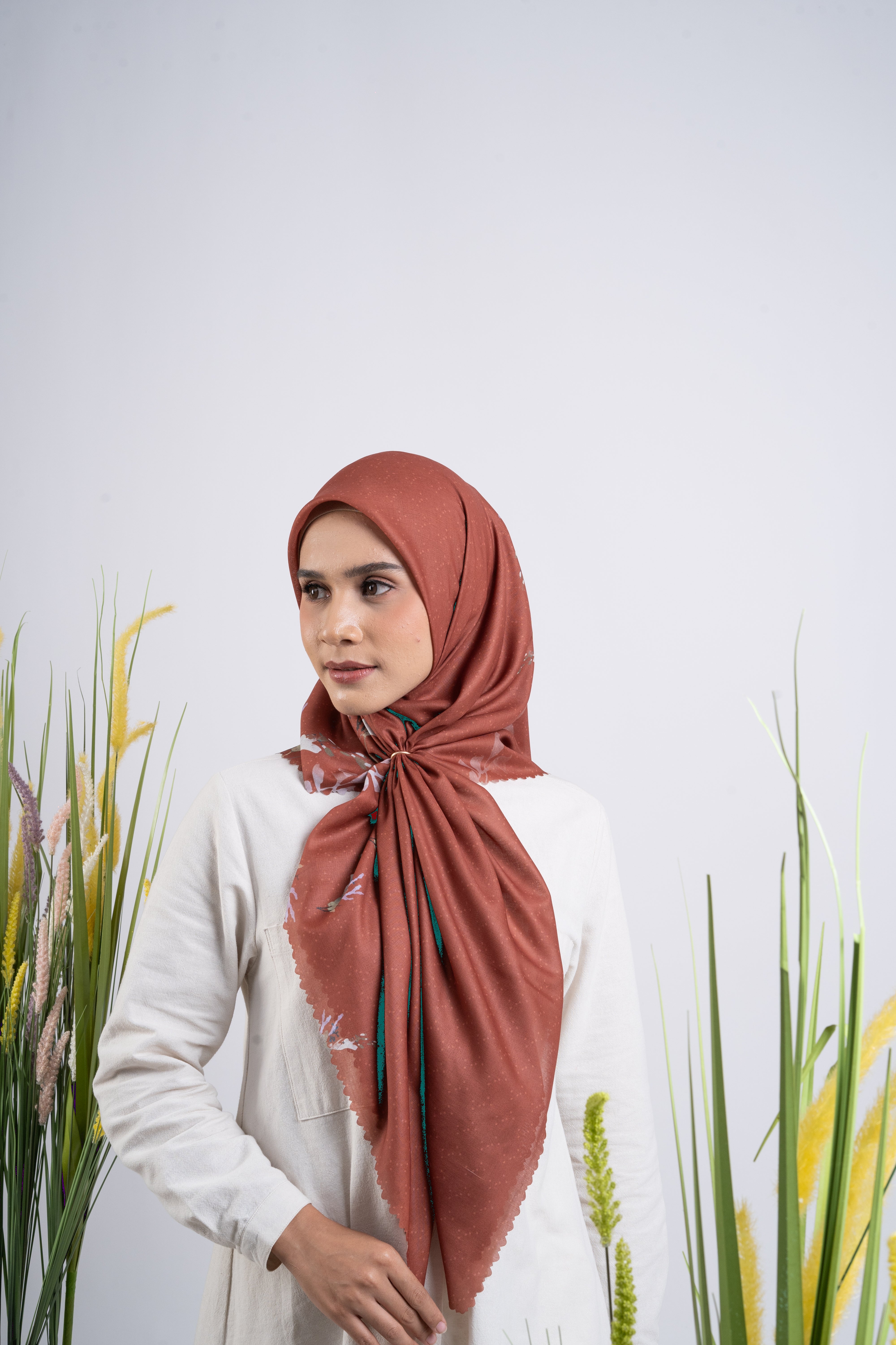 Floral Spreads Premium Scarf - Terracotta