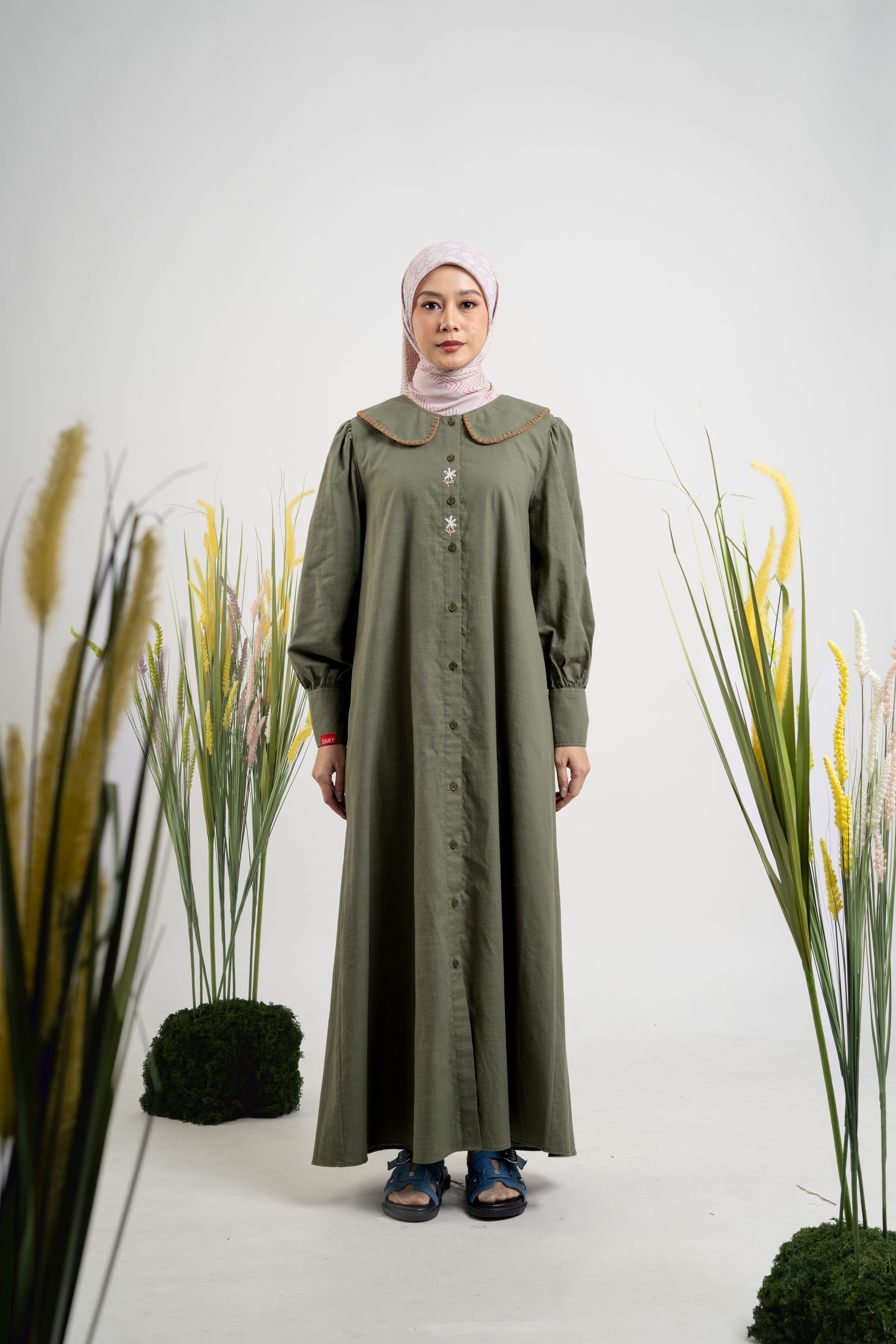 L DRESS LINEN STITCH - ARMY