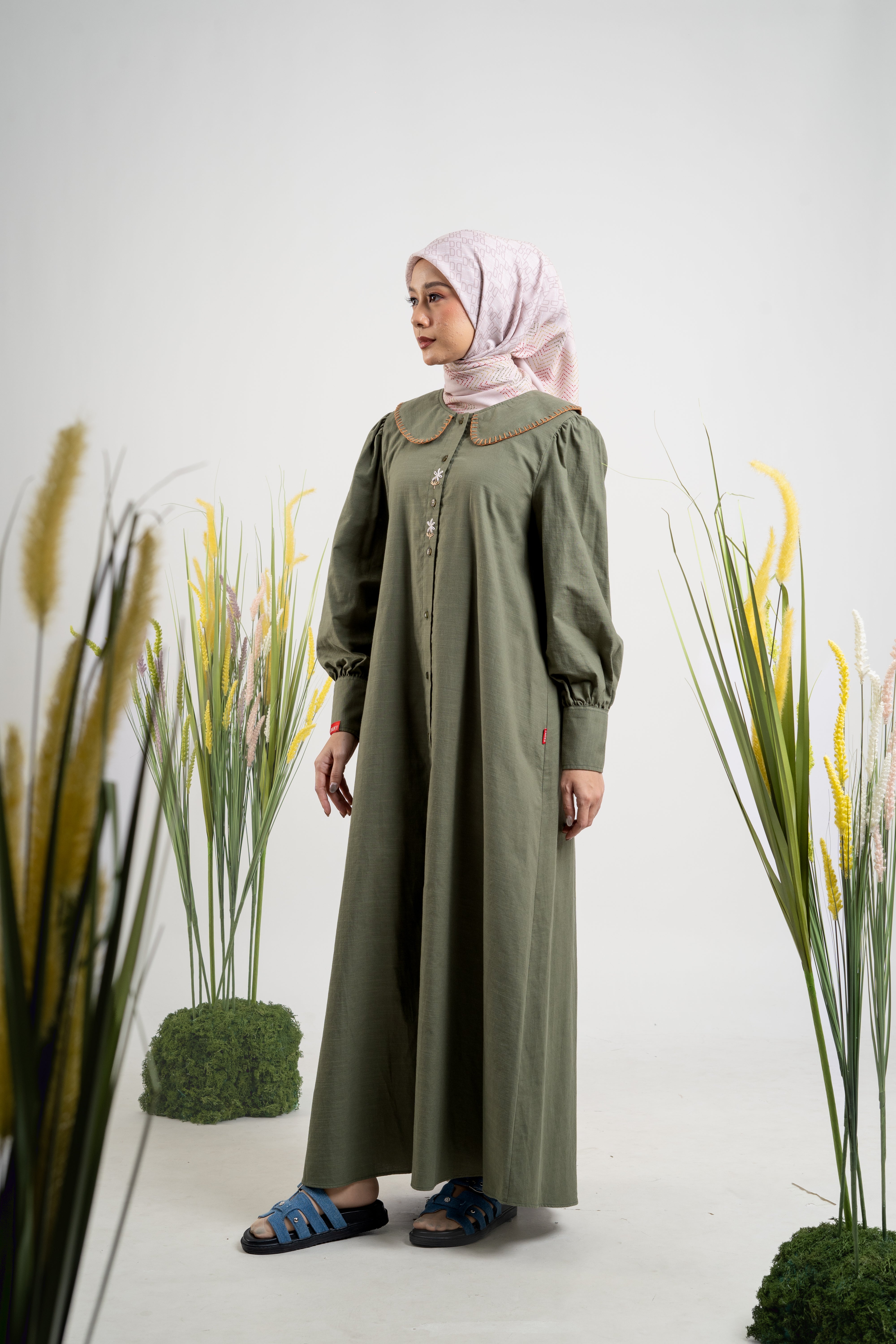 L DRESS LINEN STITCH - ARMY