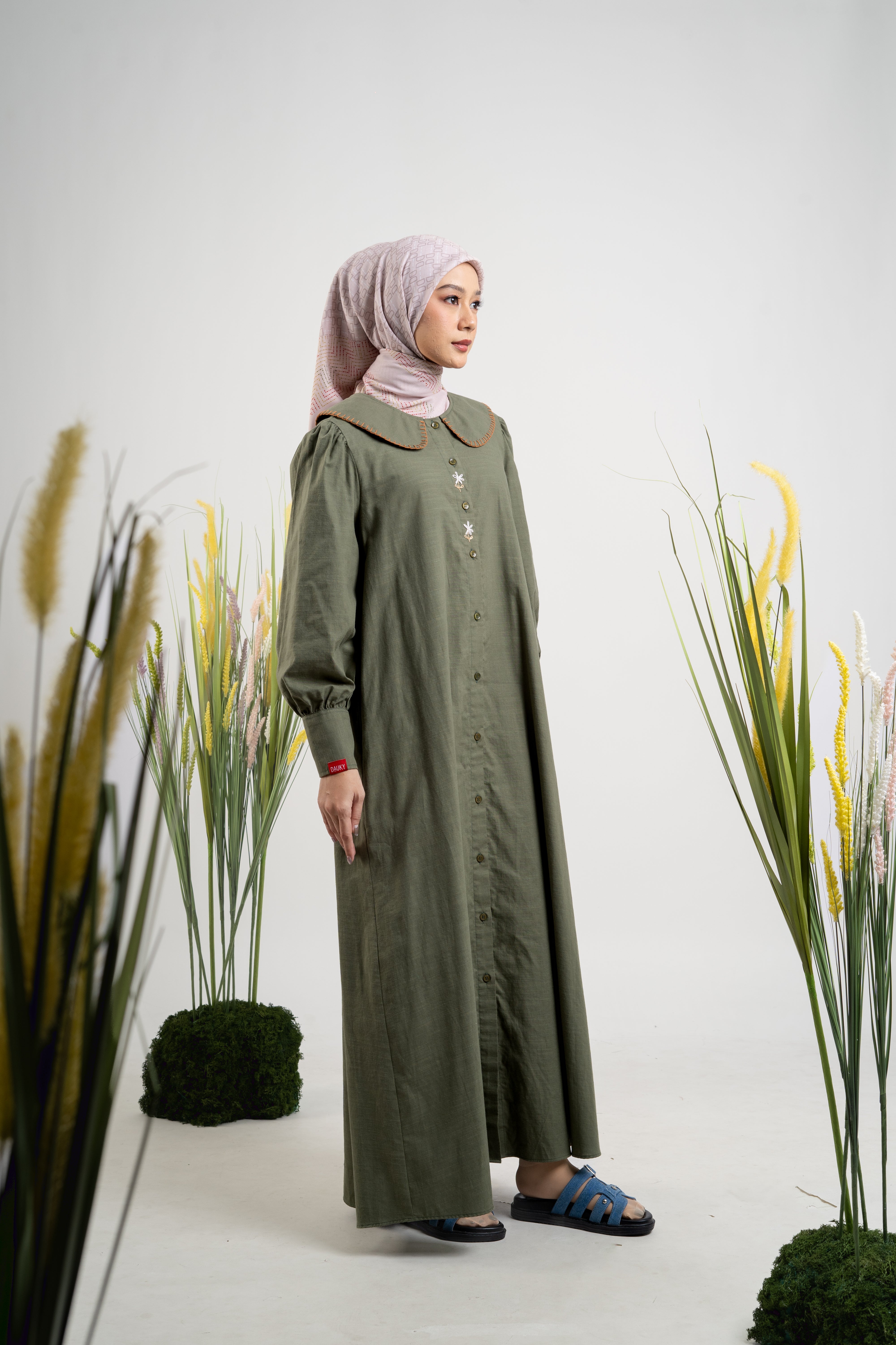 L DRESS LINEN STITCH - ARMY