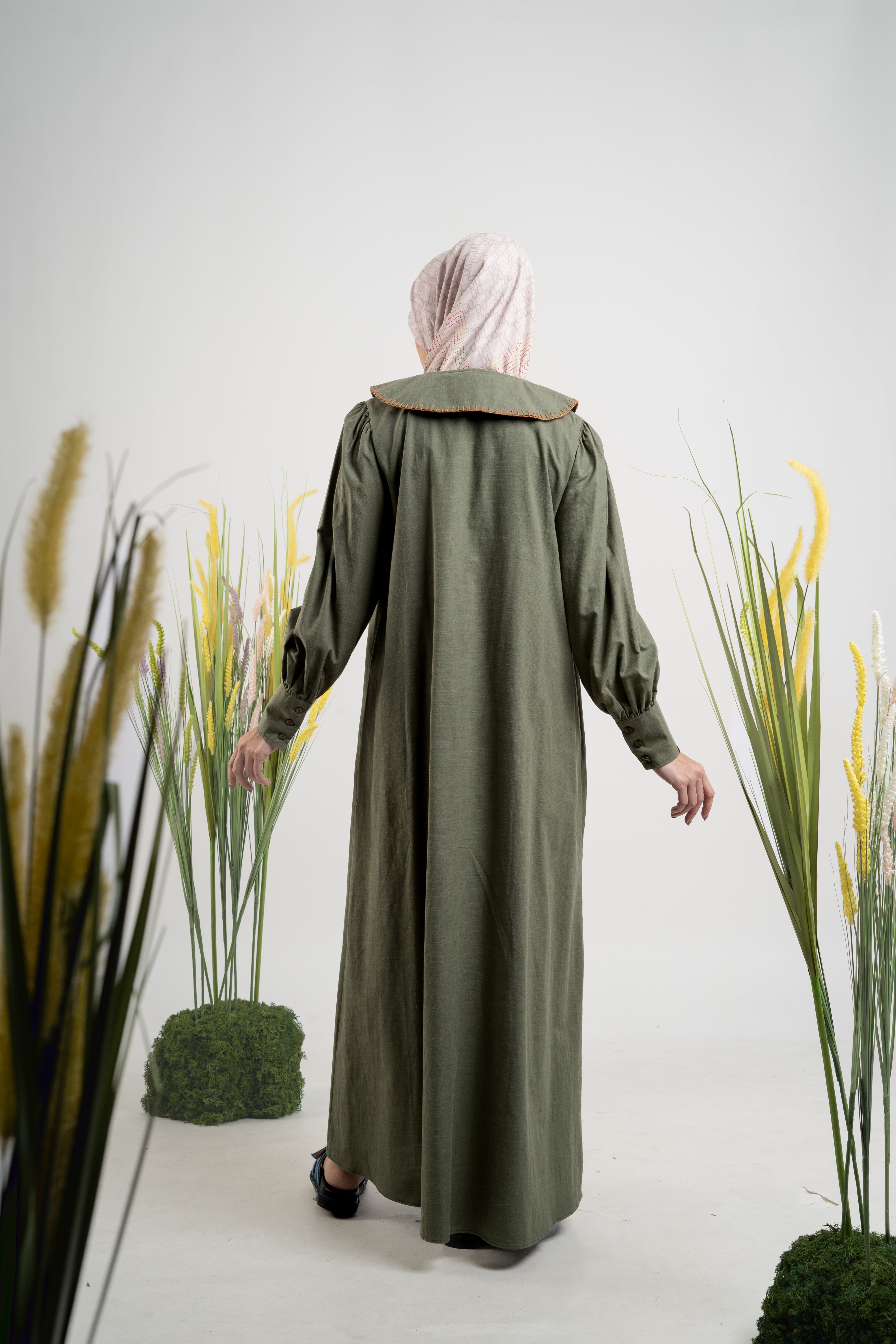 L DRESS LINEN STITCH - ARMY