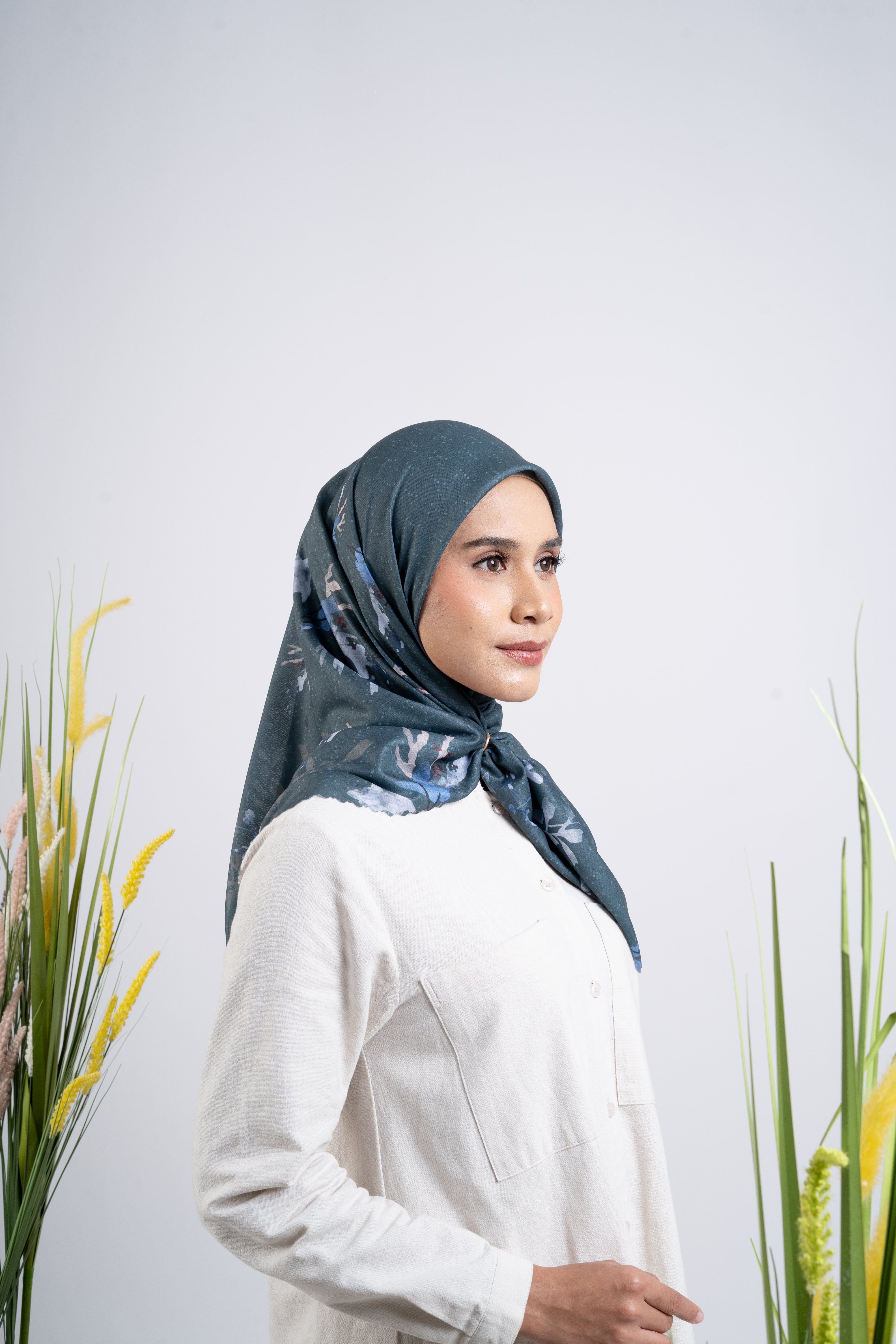 Floral Spreads Premium Scarf - Teal Green