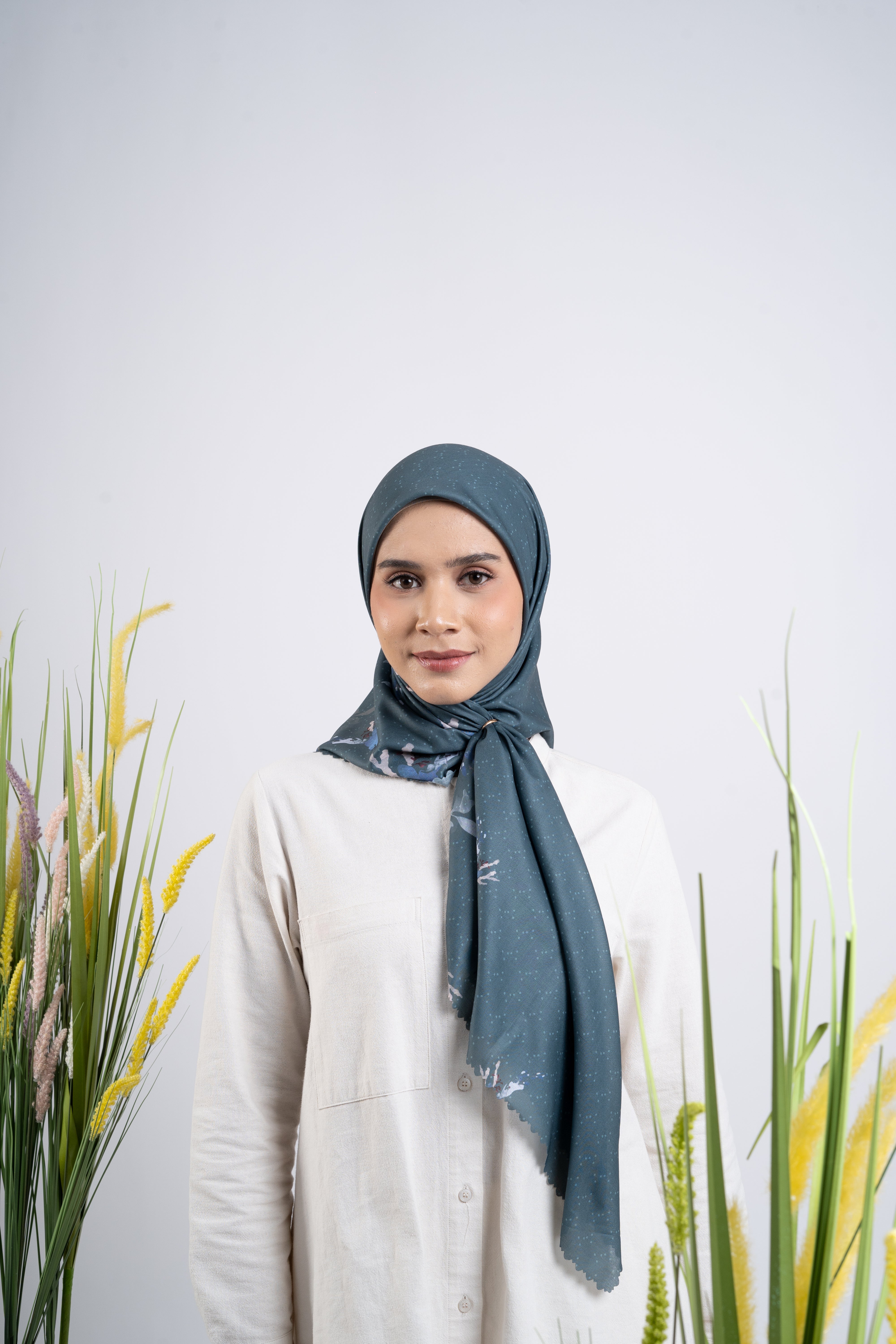 Floral Spreads Premium Scarf - Teal Green