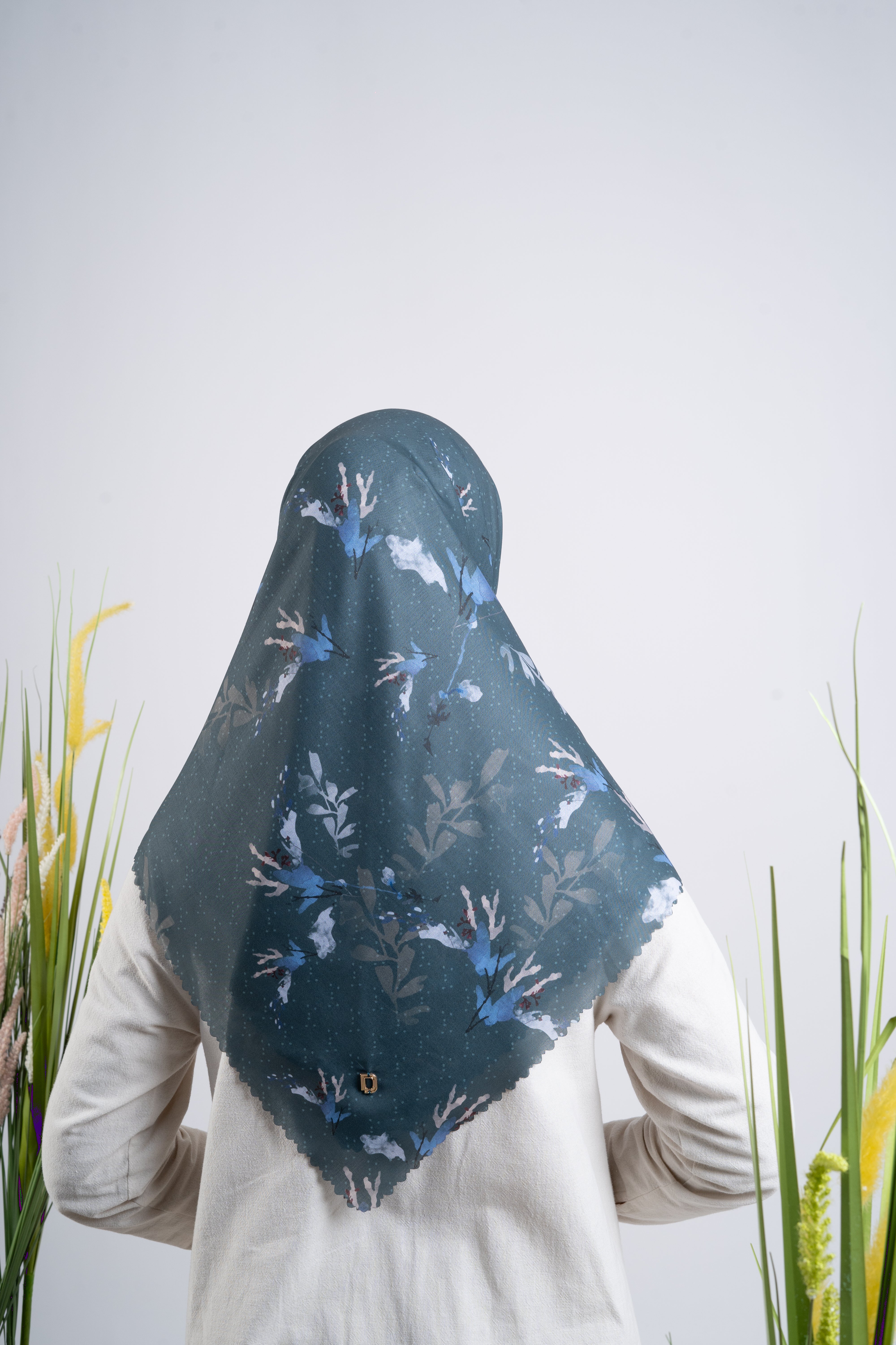 Floral Spreads Premium Scarf - Teal Green
