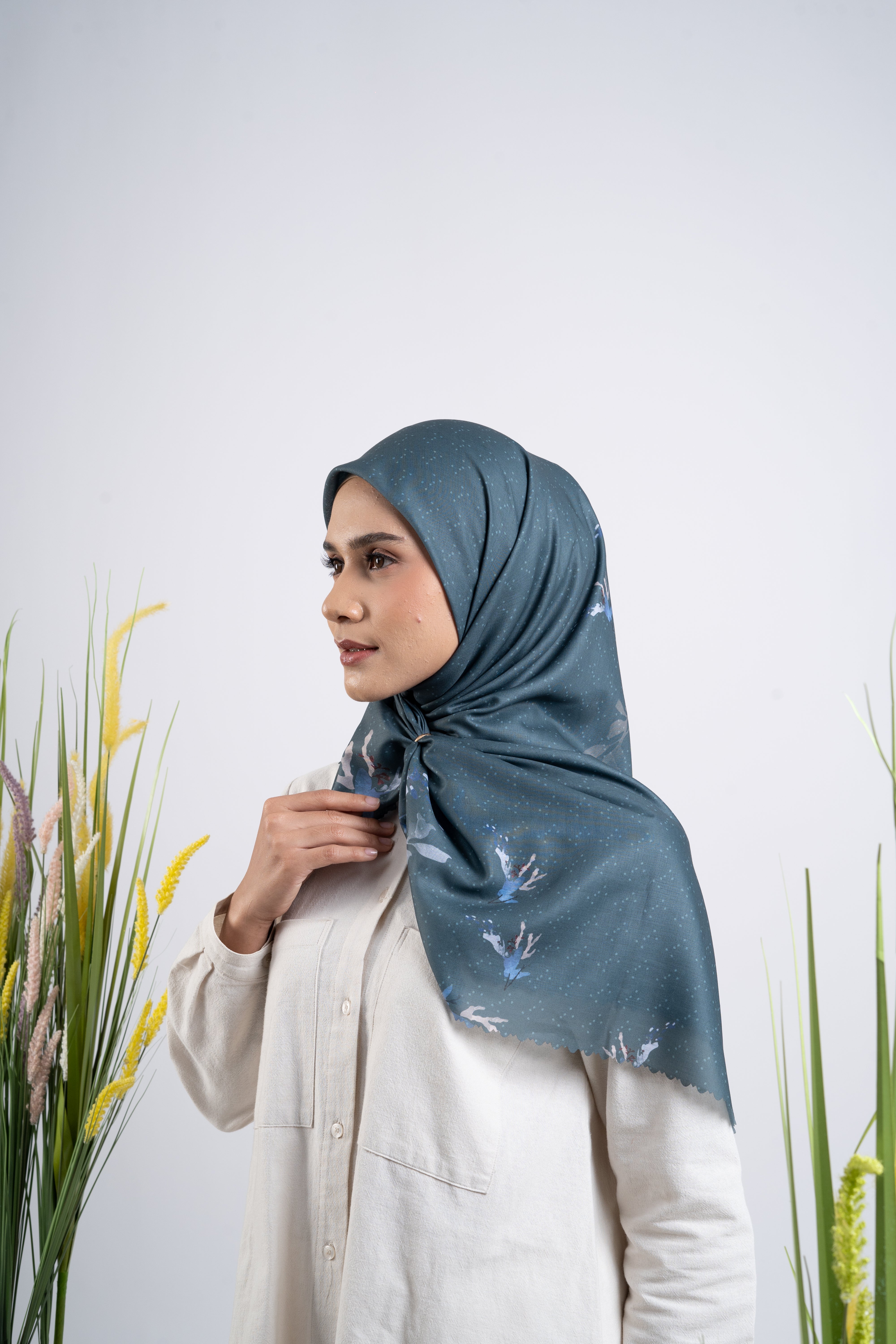 Floral Spreads Premium Scarf - Teal Green