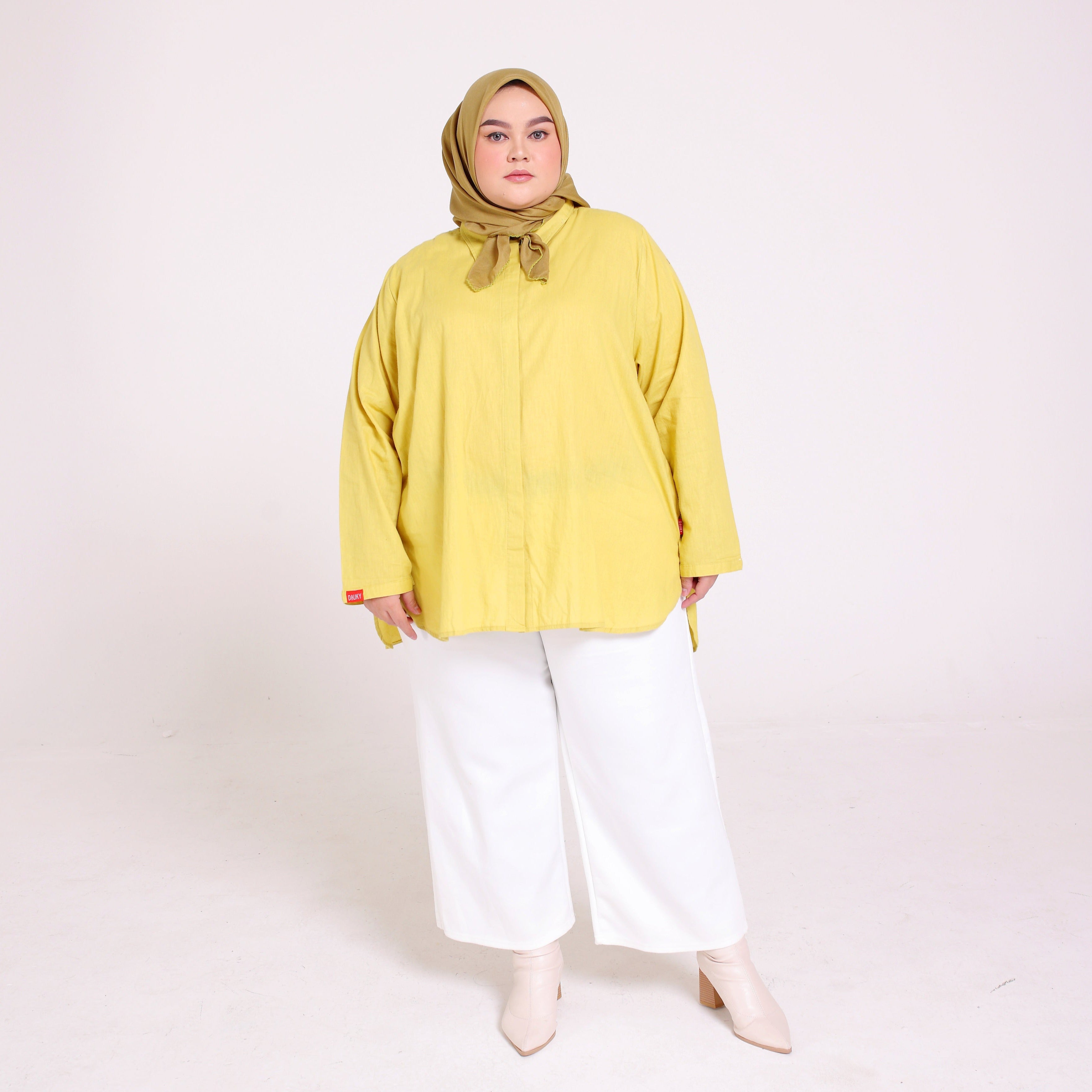 Dauky Atasan Wanita M Tunik Katun Paris Big Size_Olive_Depan 2