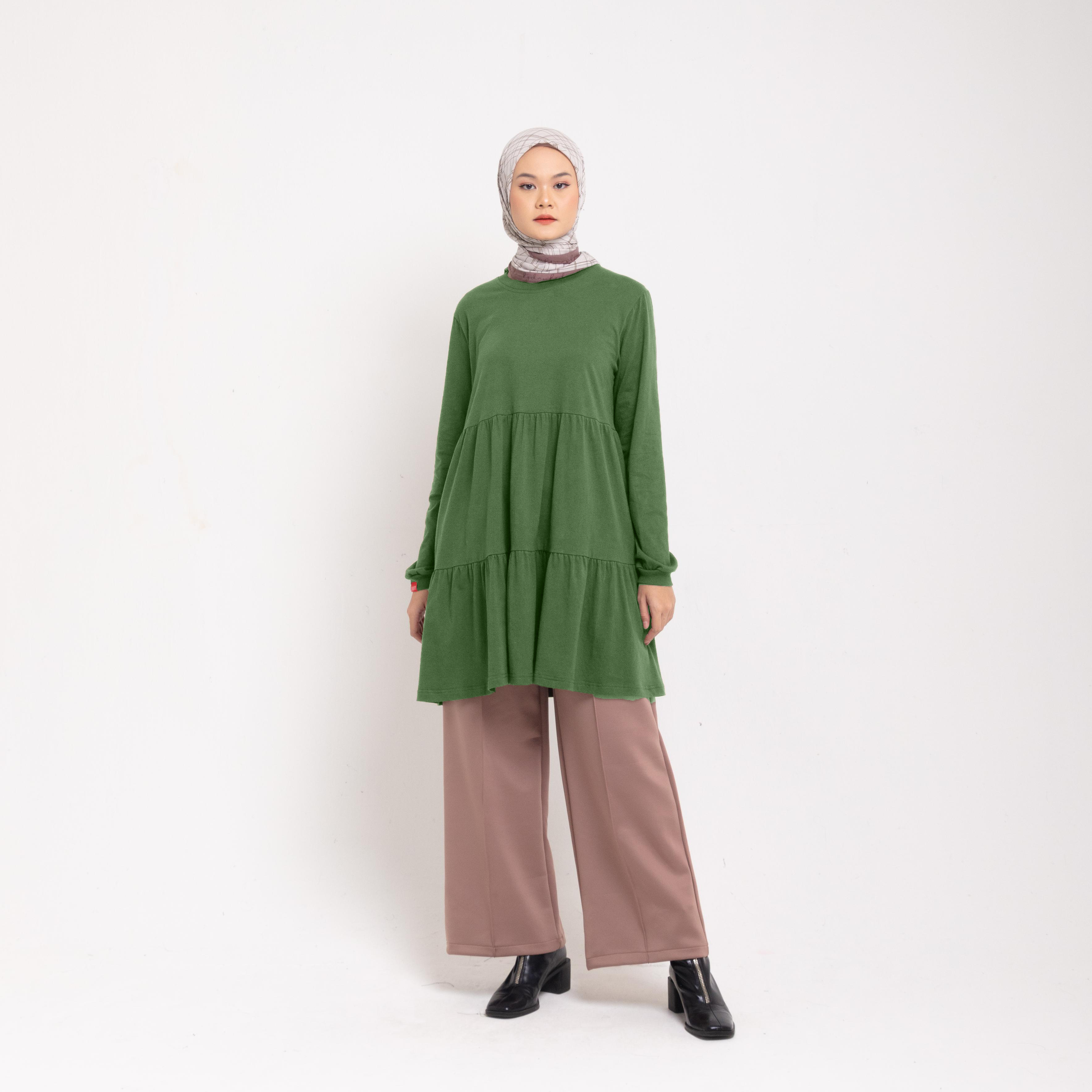 M Tunic Combed Ruffles Botton - Olive