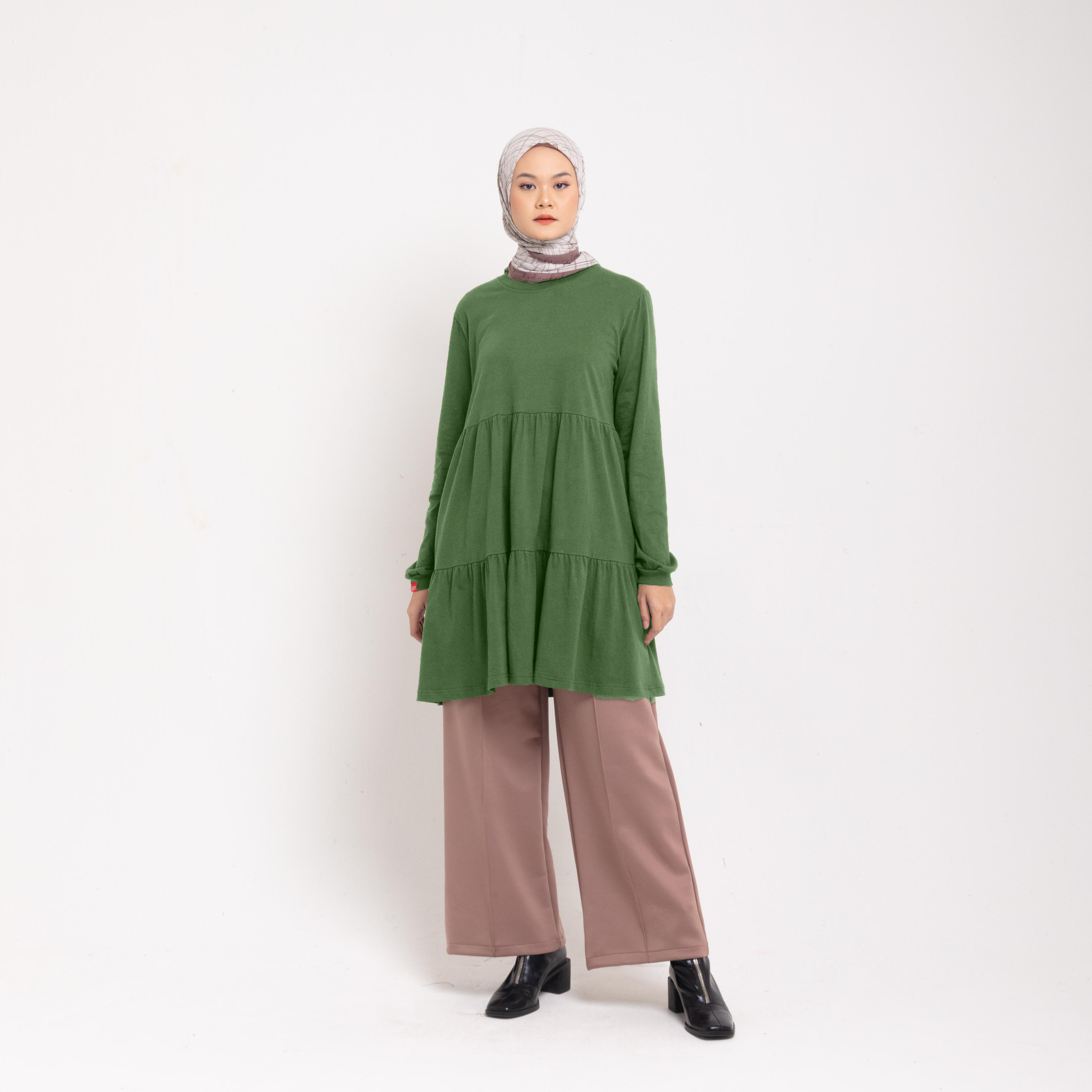 Dauky Atasan Wanita M Tunik Combed Ruffles Button - Olive