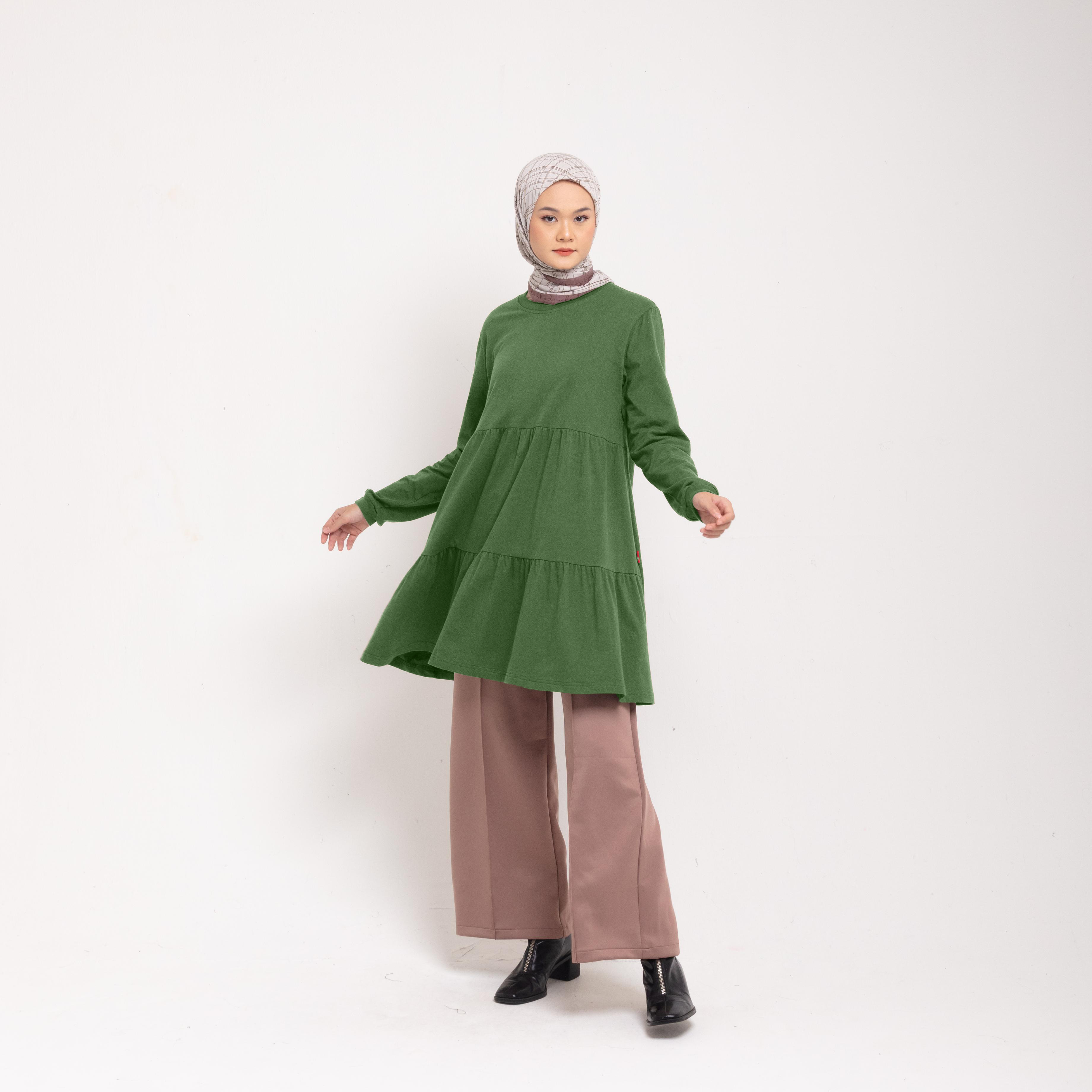 Dauky Atasan Wanita M Tunik Combed Ruffles Button - Olive